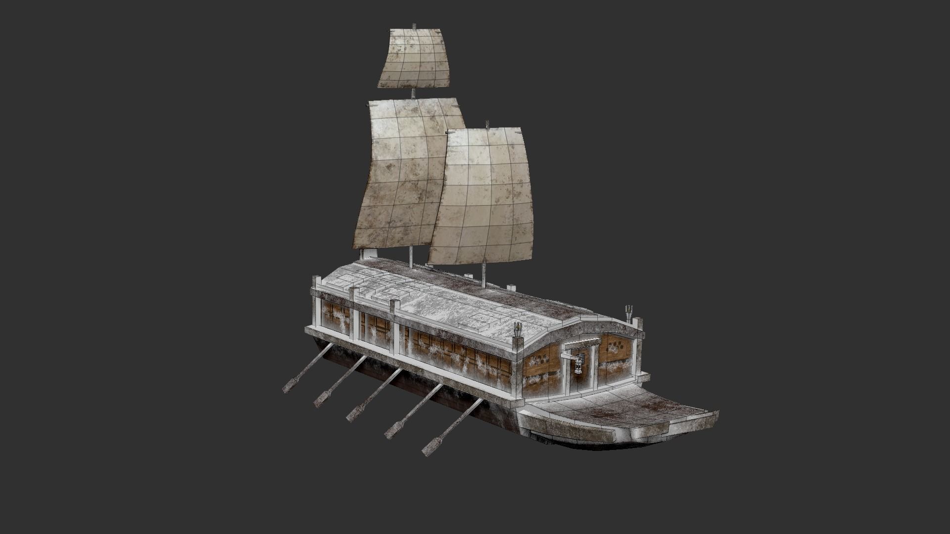 Korean Turtle Ship - Medieval Warship 03 - Snow Low-poly 3D model_12