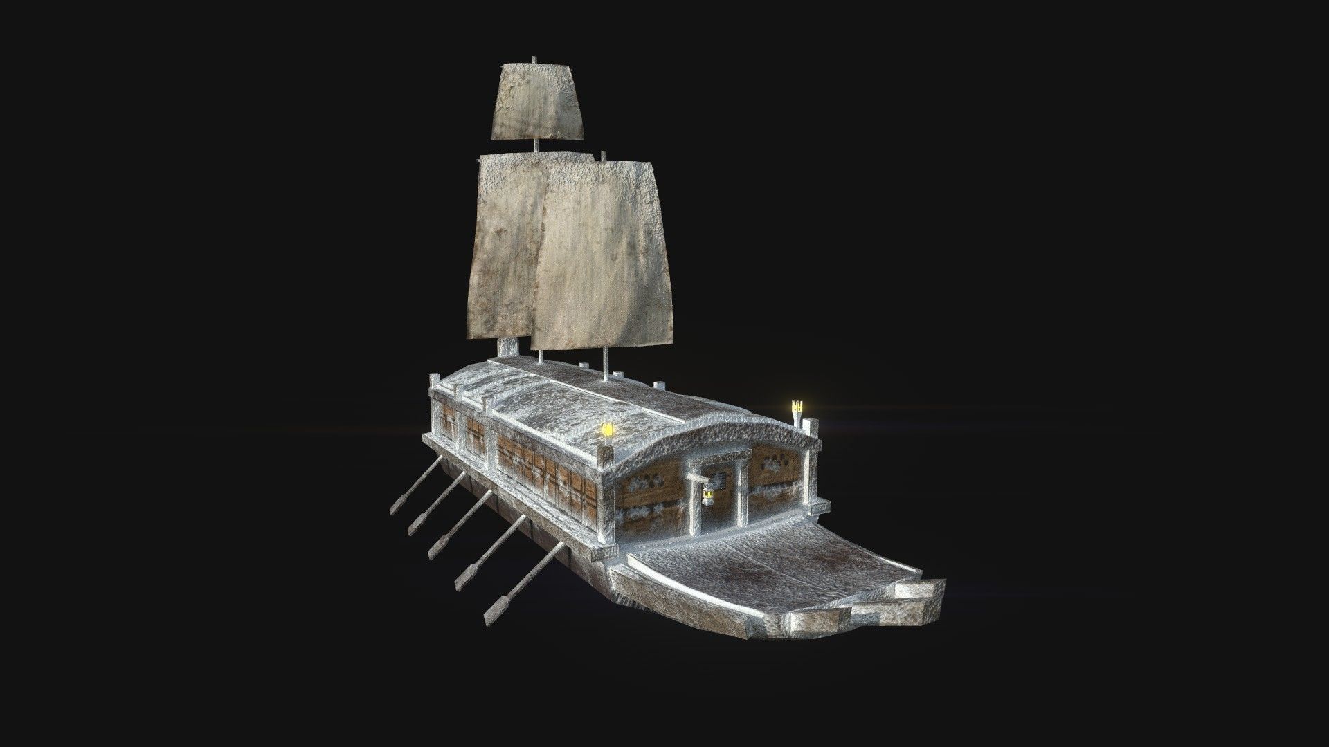 Korean Turtle Ship - Medieval Warship 03 - Snow Low-poly 3D model_5