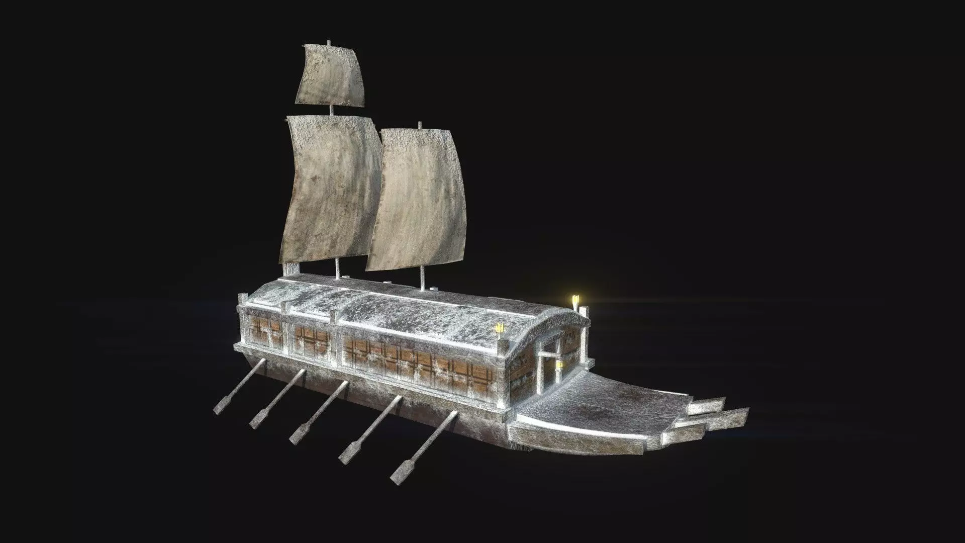 Korean Turtle Ship - Medieval Warship 03 - Snow Low-poly 3D model_0