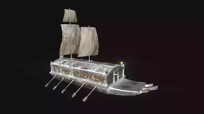 Korean Turtle Ship - Medieval Warship 03 - Snow Low-poly 3D model