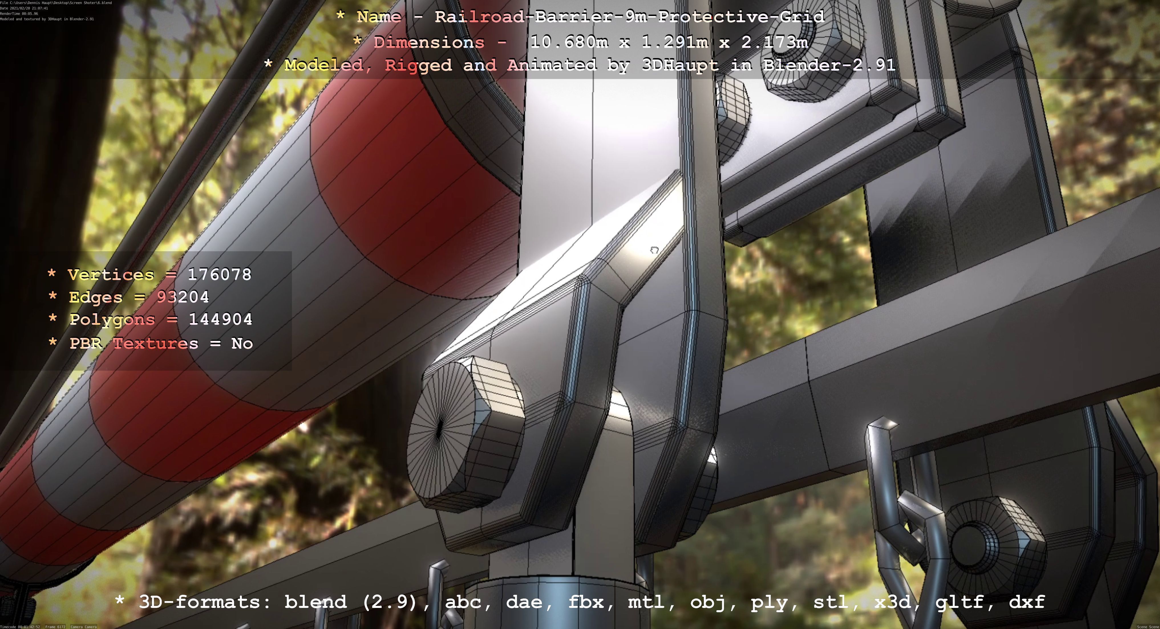 Railroad Barrier 9m High-Poly with Protective Grid 3D model_18