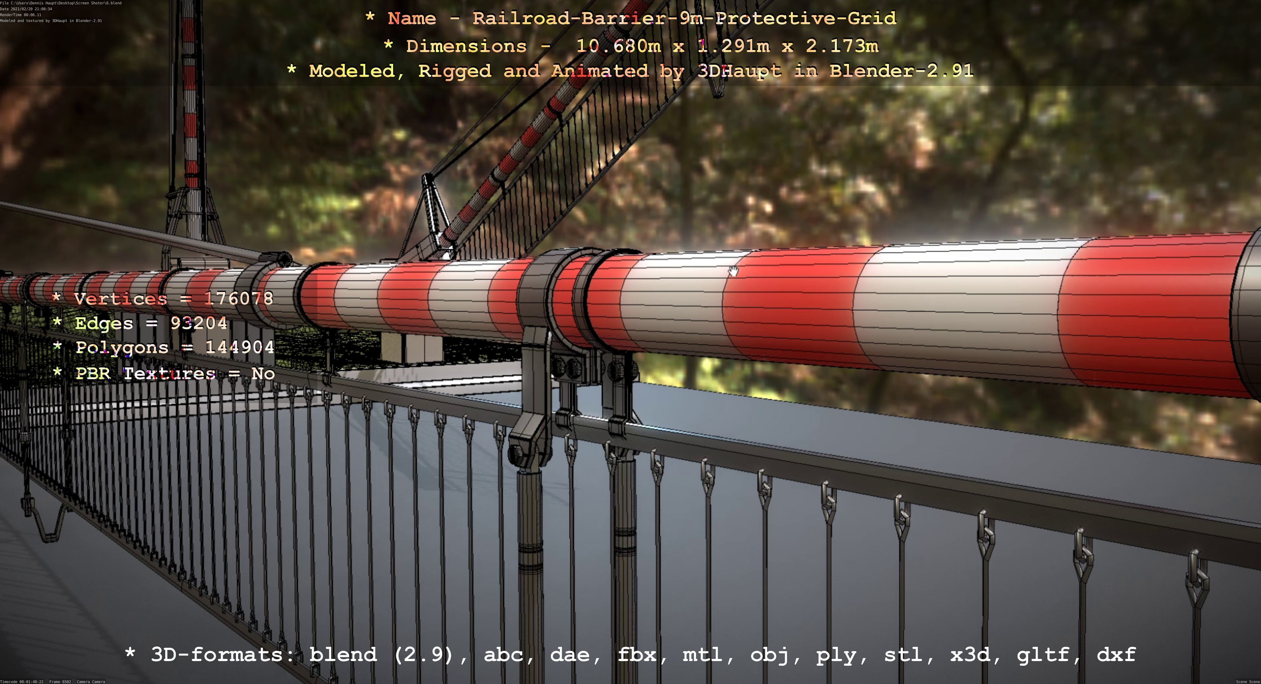 Railroad Barrier 9m High-Poly with Protective Grid 3D model_52