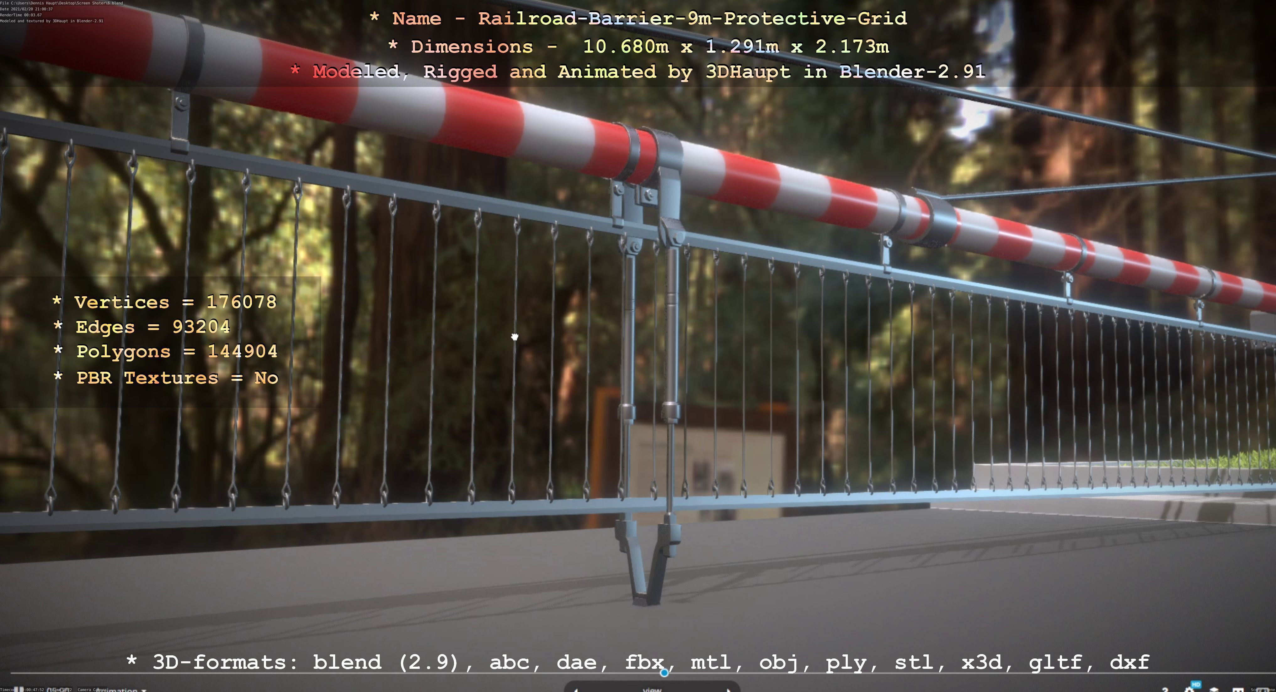 Railroad Barrier 9m High-Poly with Protective Grid 3D model_37