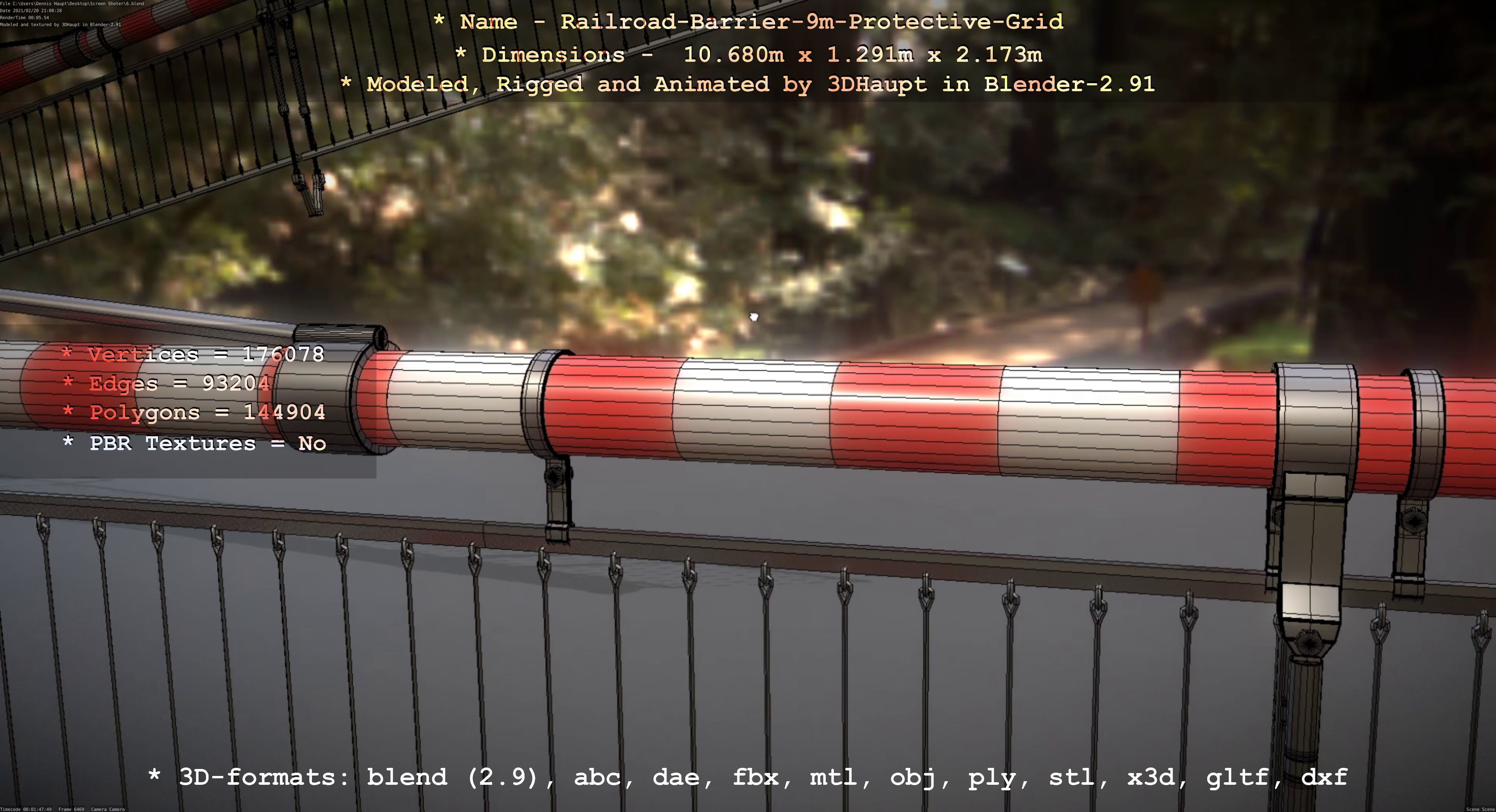 Railroad Barrier 9m High-Poly with Protective Grid 3D model_57