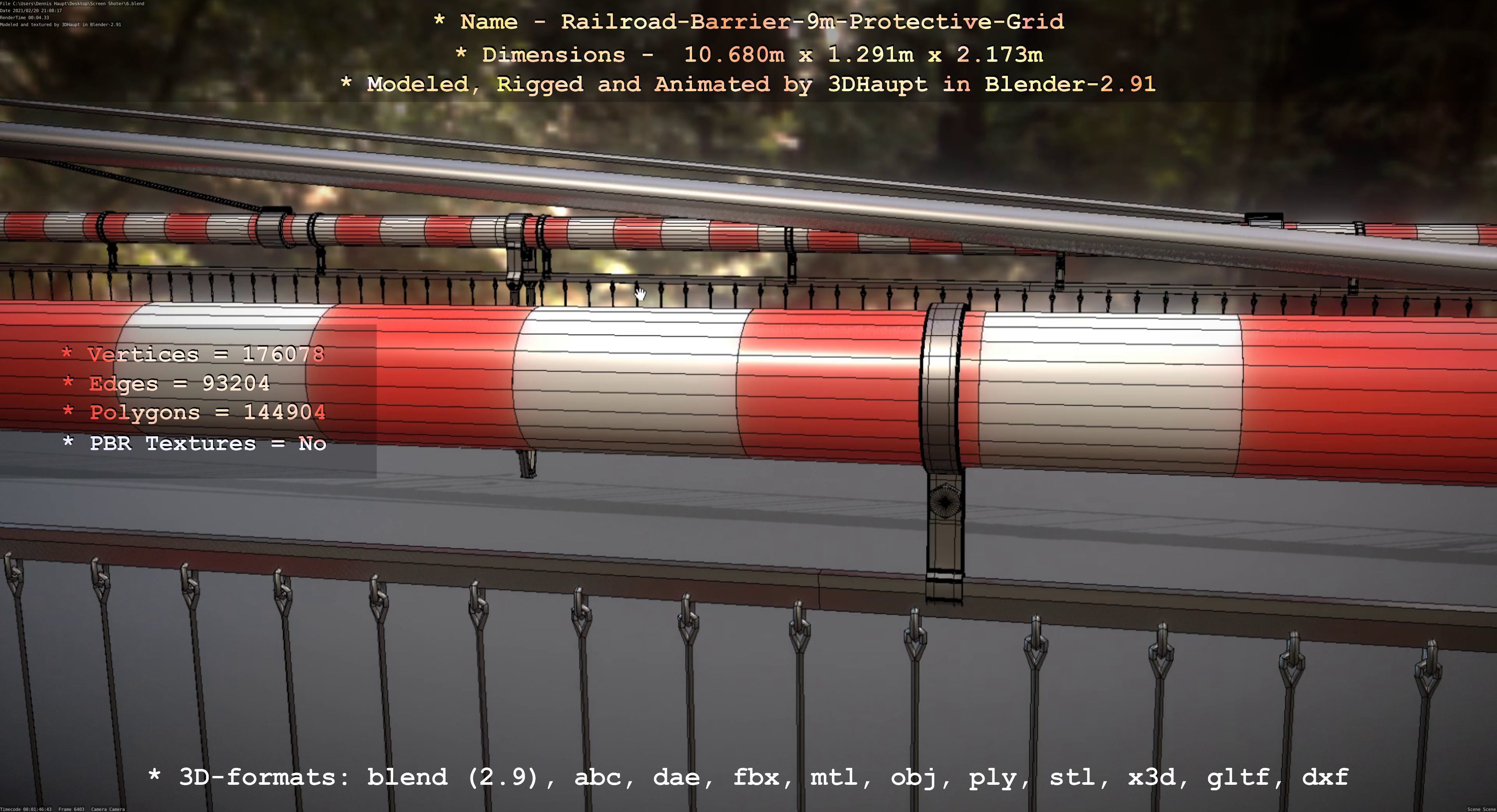 Railroad Barrier 9m High-Poly with Protective Grid 3D model_47