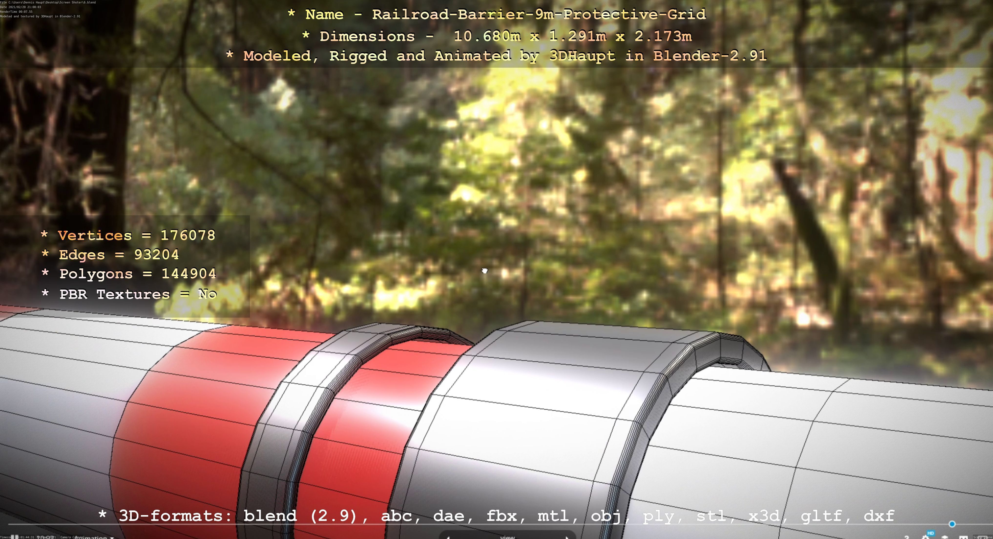 Railroad Barrier 9m High-Poly with Protective Grid 3D model_19