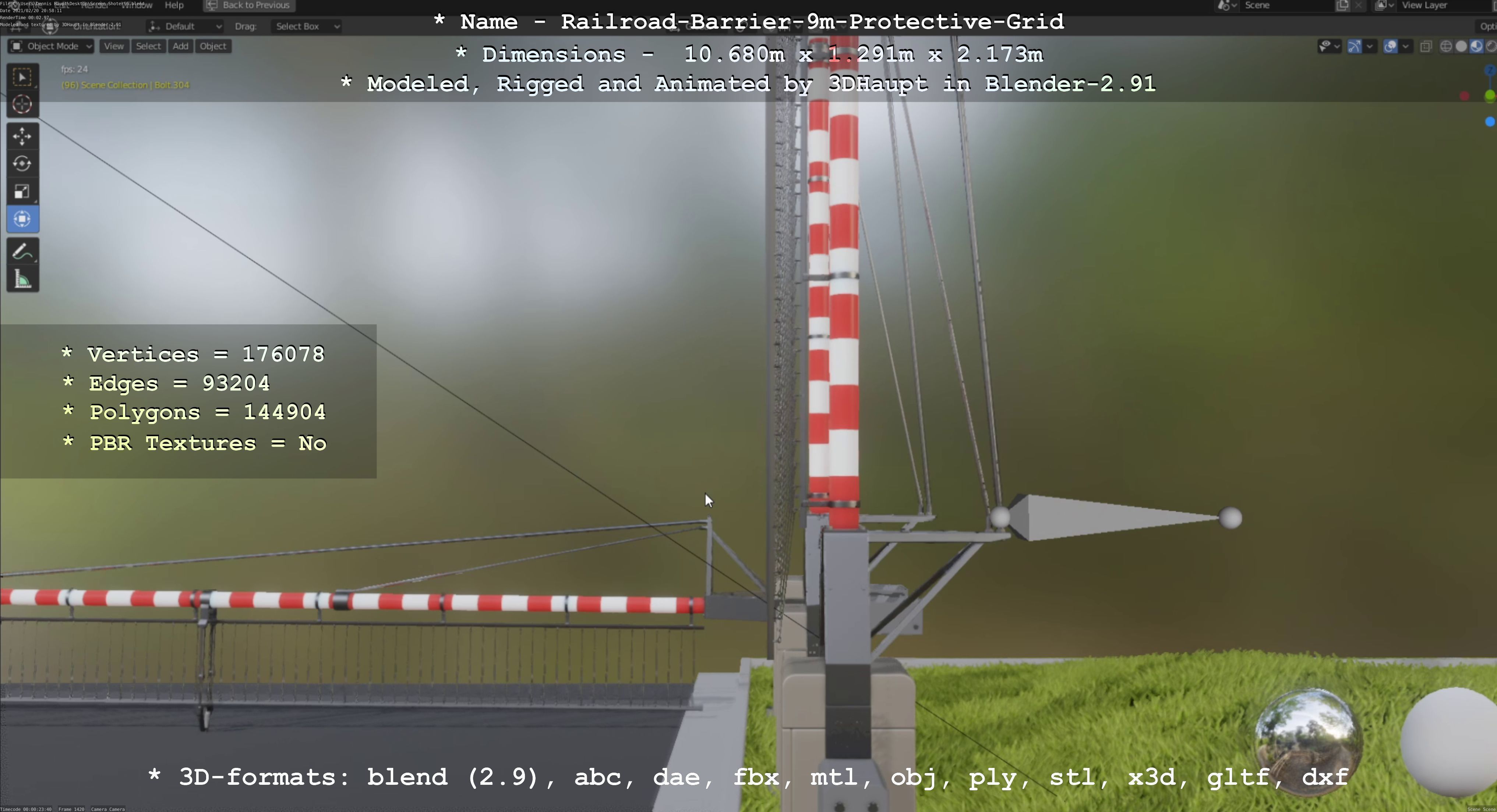 Railroad Barrier 9m High-Poly with Protective Grid 3D model_125