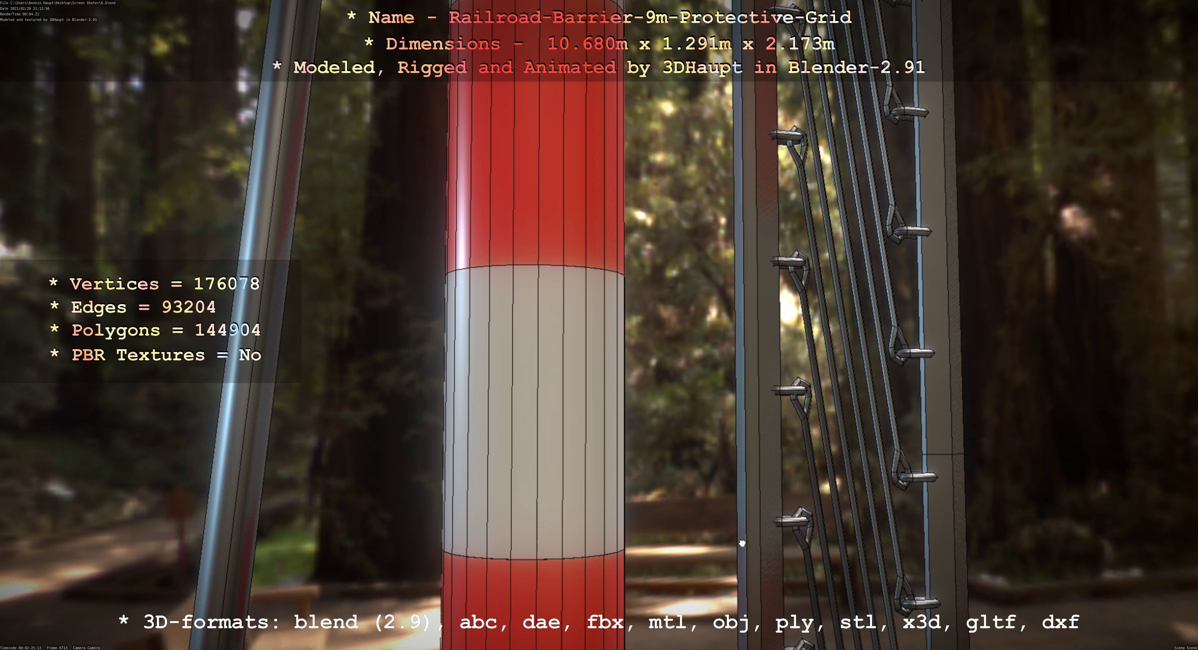 Railroad Barrier 9m High-Poly with Protective Grid 3D model_85