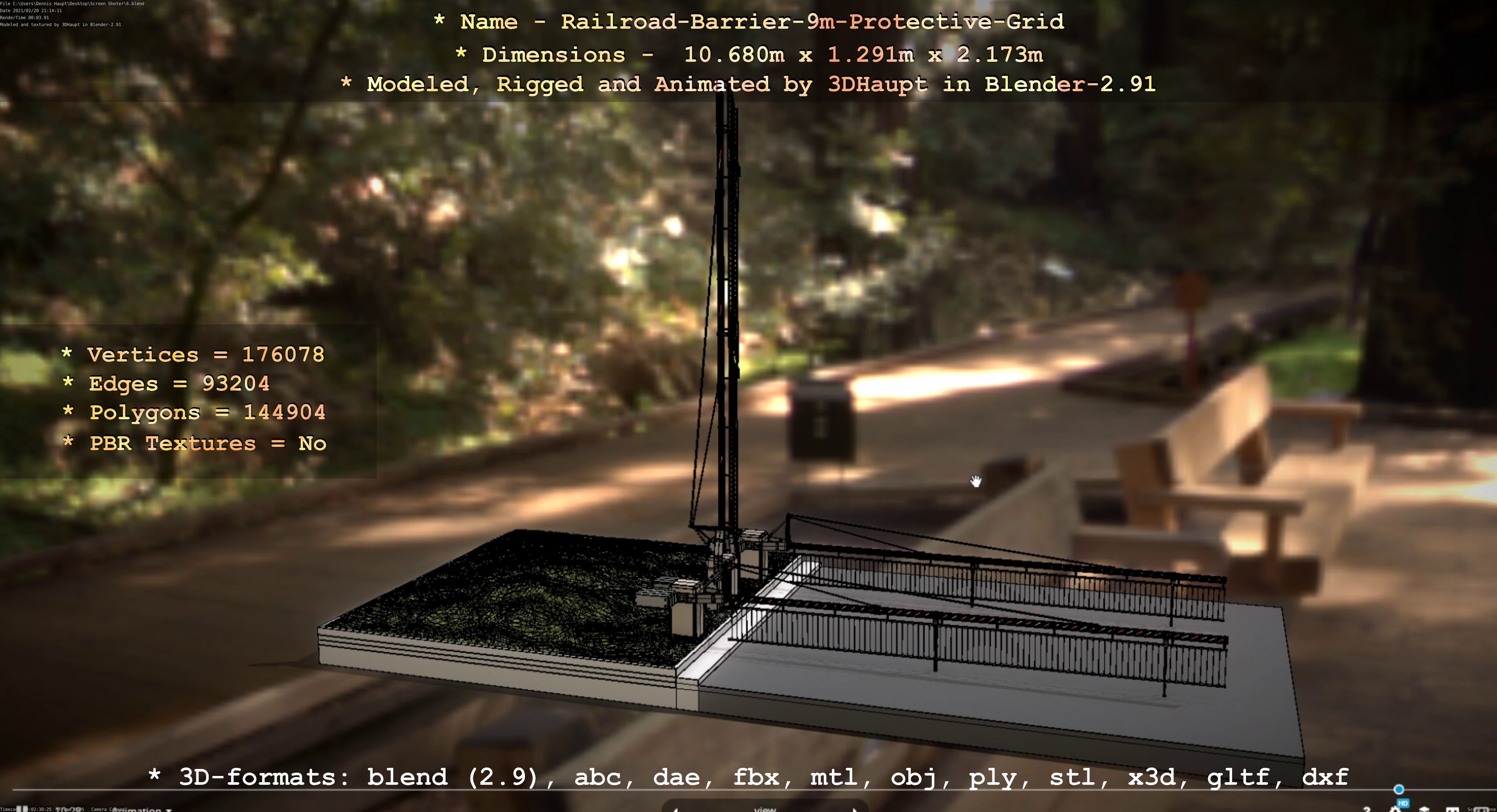 Railroad Barrier 9m High-Poly with Protective Grid 3D model_98