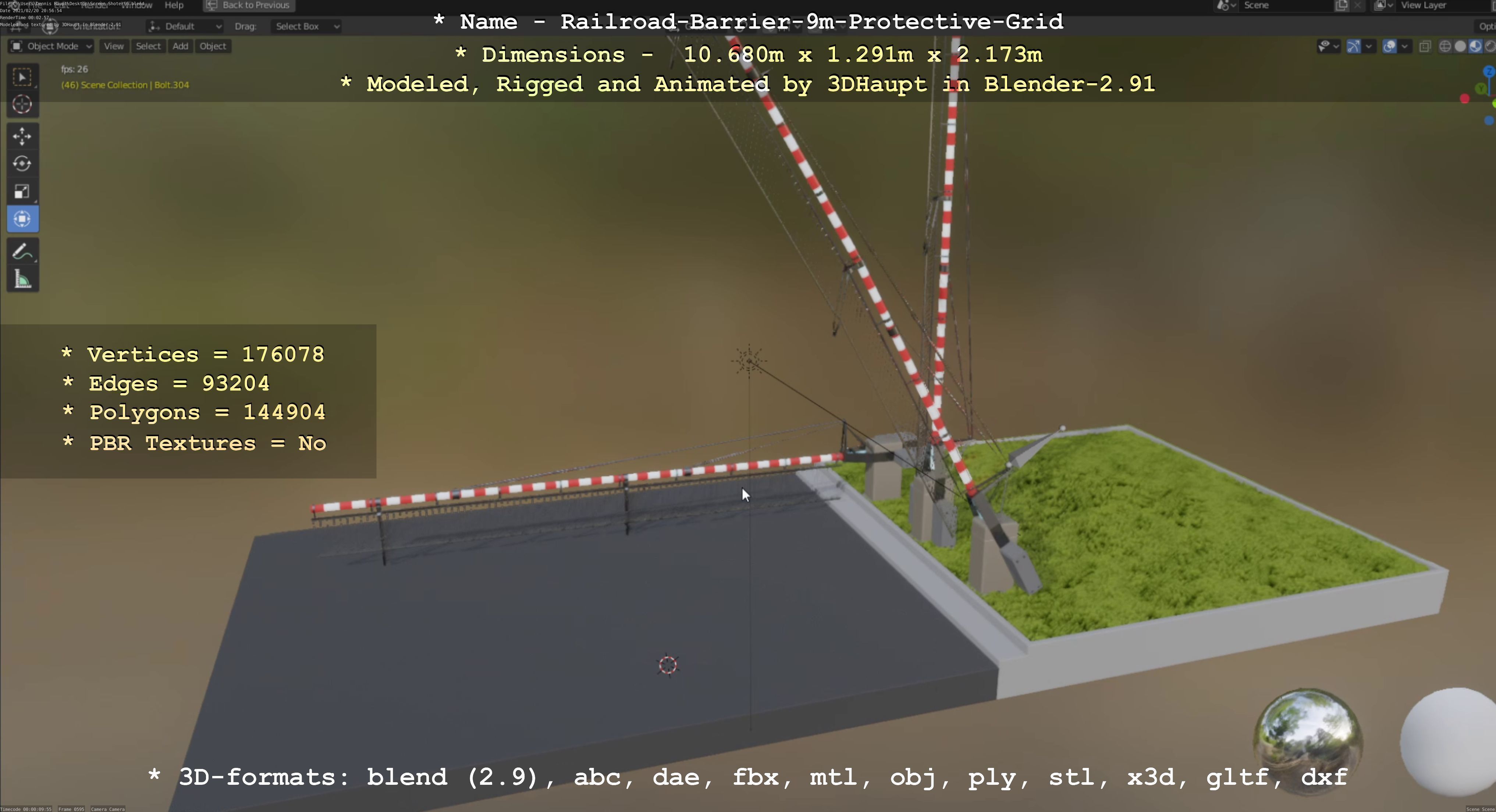 Railroad Barrier 9m High-Poly with Protective Grid 3D model_105