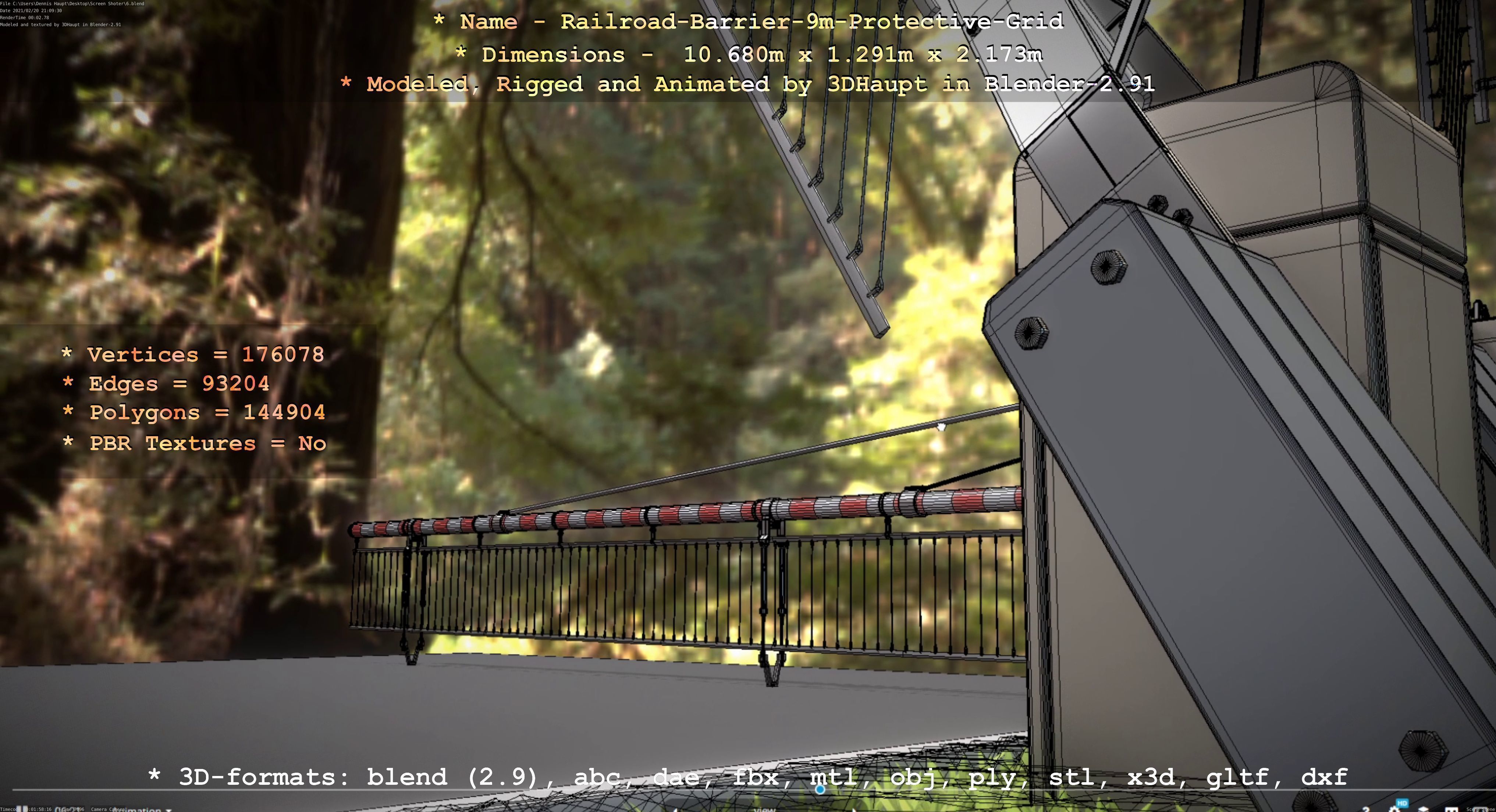 Railroad Barrier 9m High-Poly with Protective Grid 3D model_60