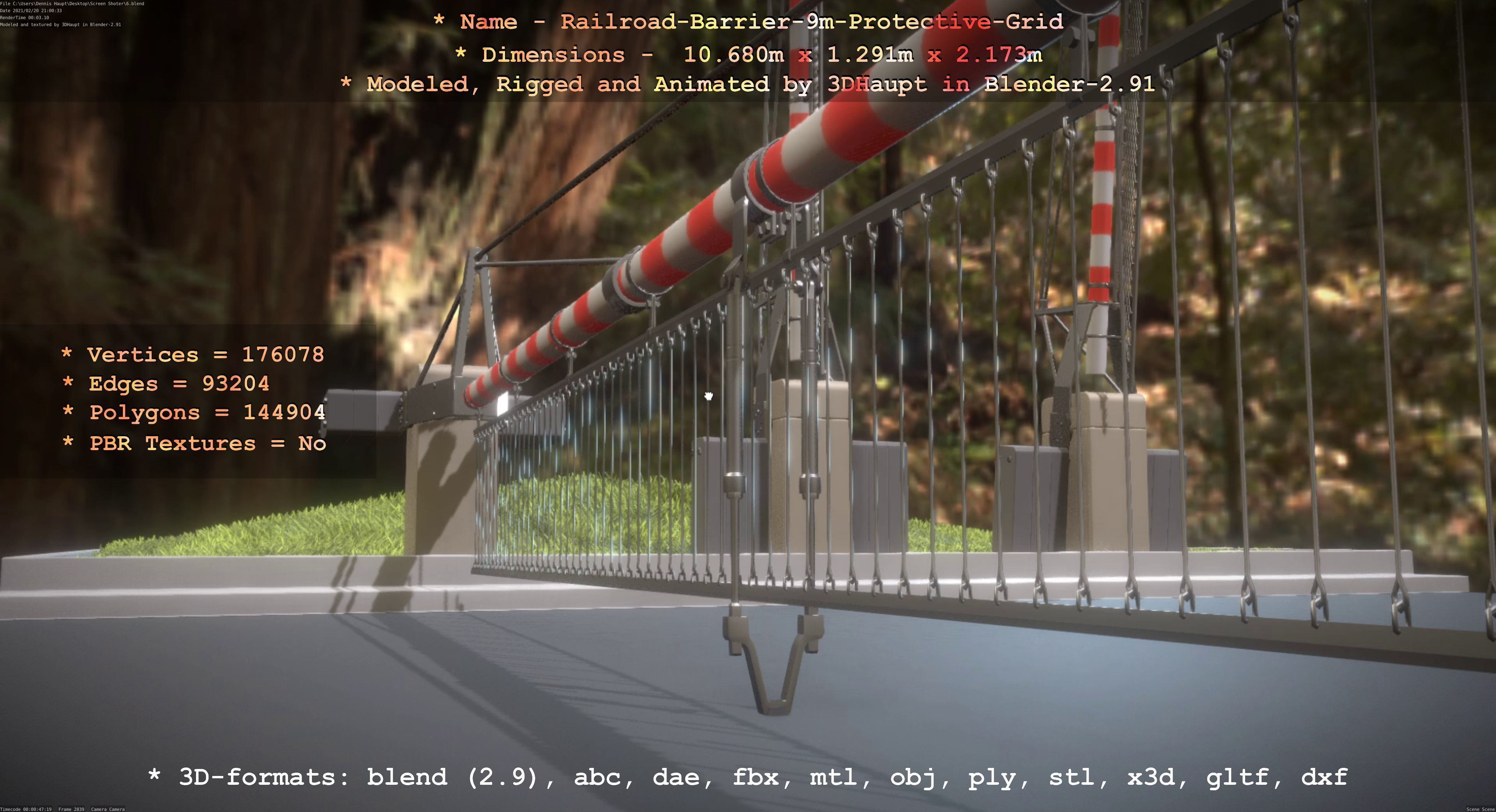 Railroad Barrier 9m High-Poly with Protective Grid 3D model_119