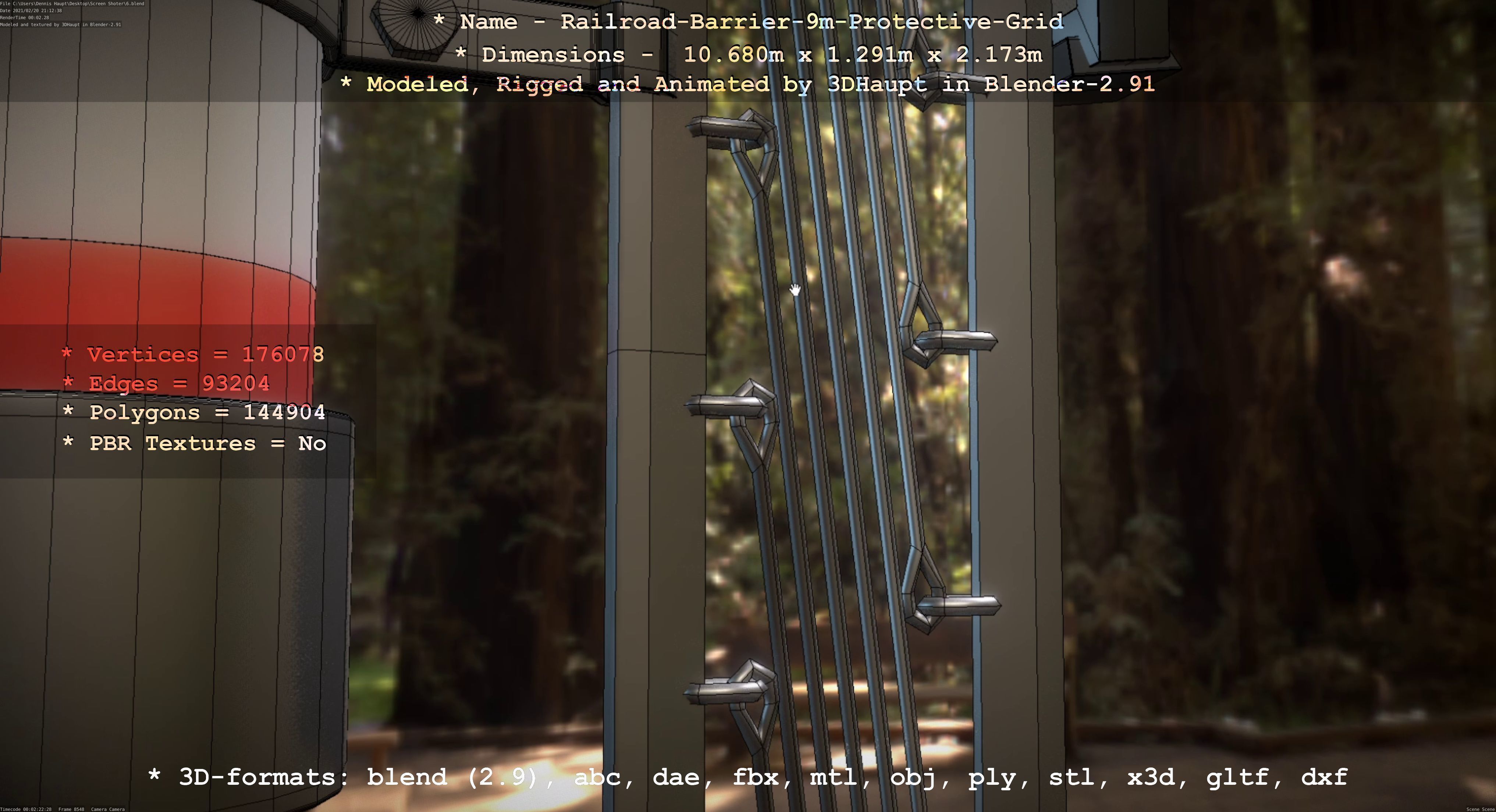 Railroad Barrier 9m High-Poly with Protective Grid 3D model_27