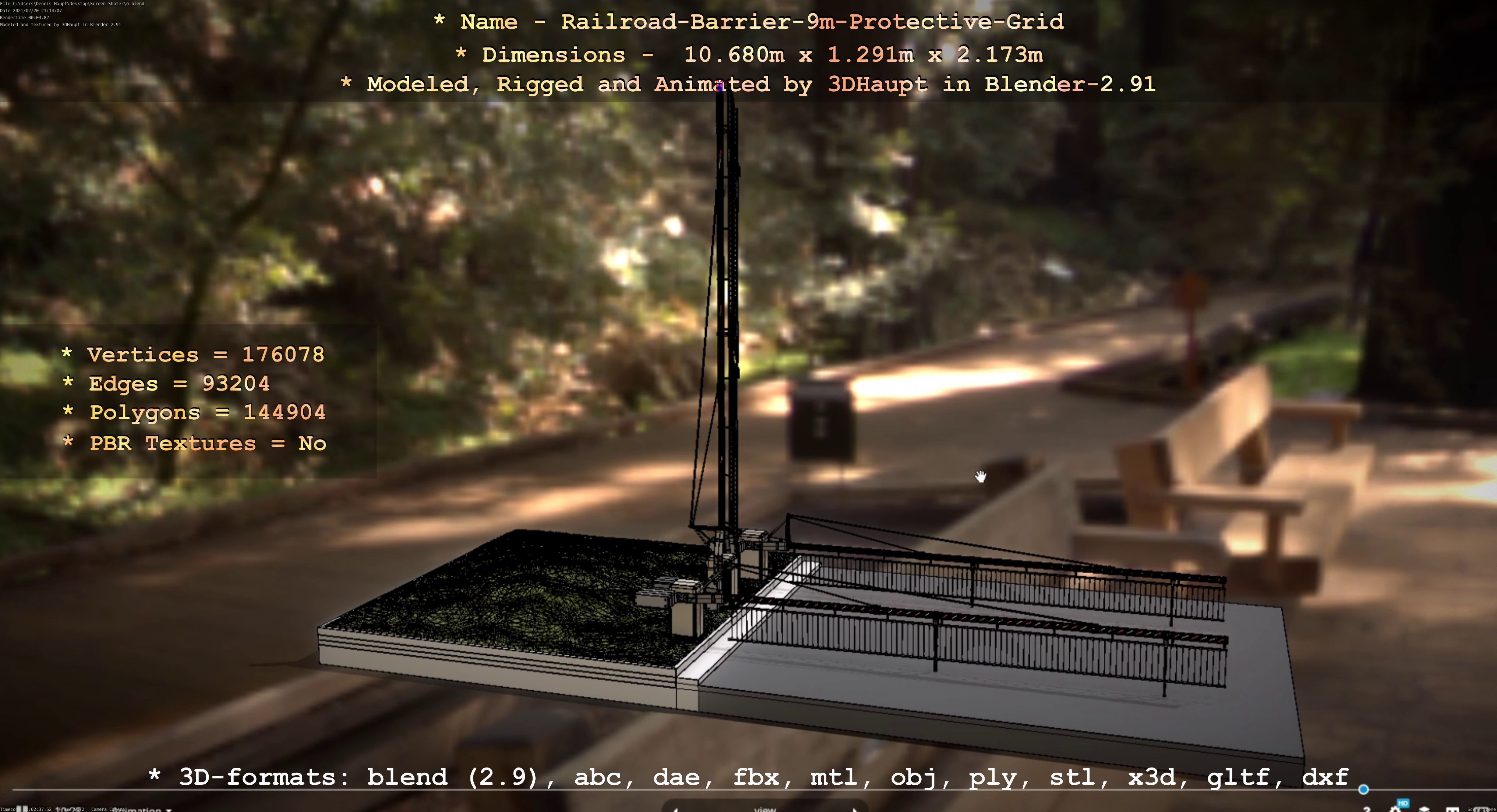 Railroad Barrier 9m High-Poly with Protective Grid 3D model_95