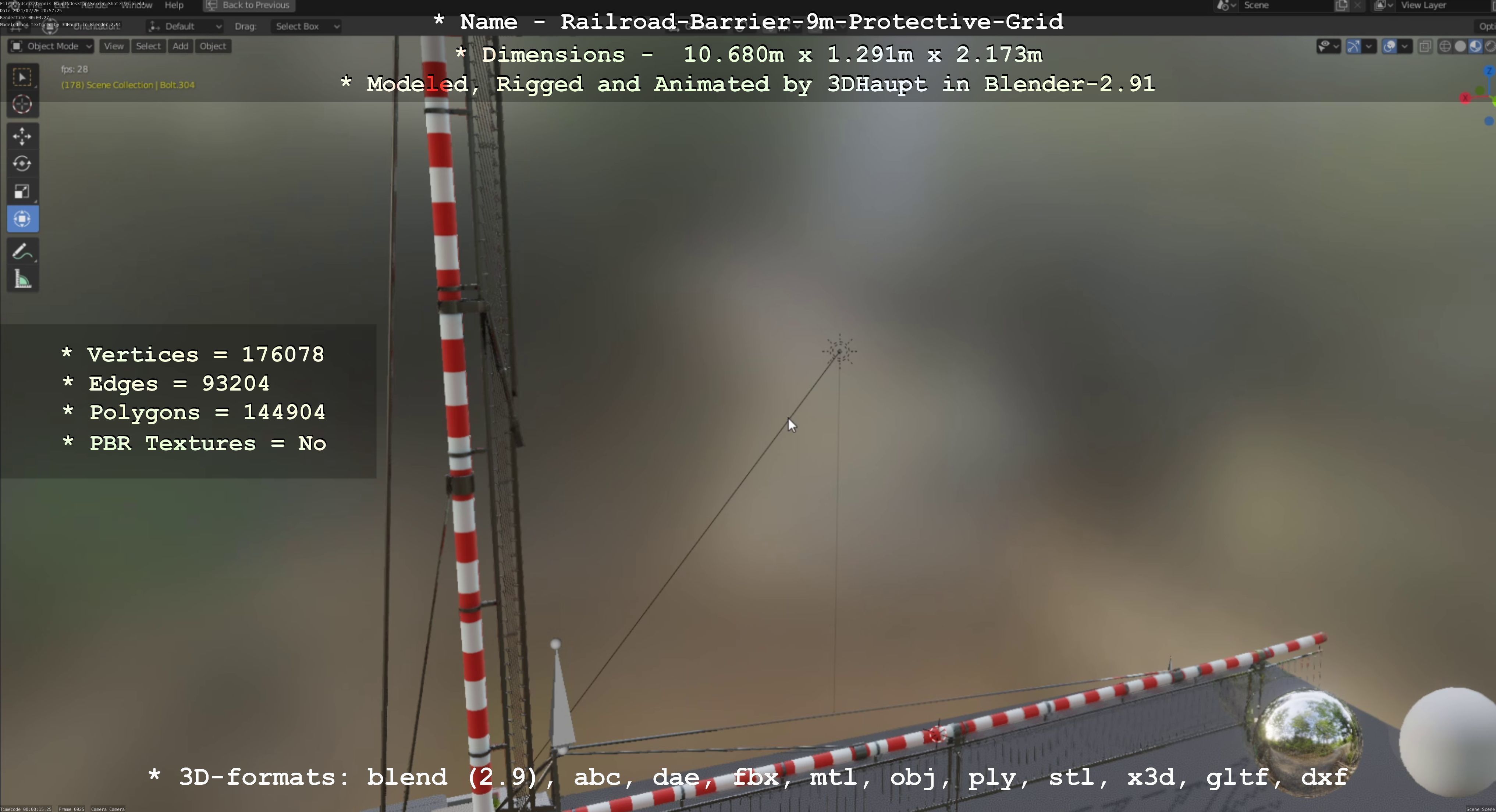 Railroad Barrier 9m High-Poly with Protective Grid 3D model_115