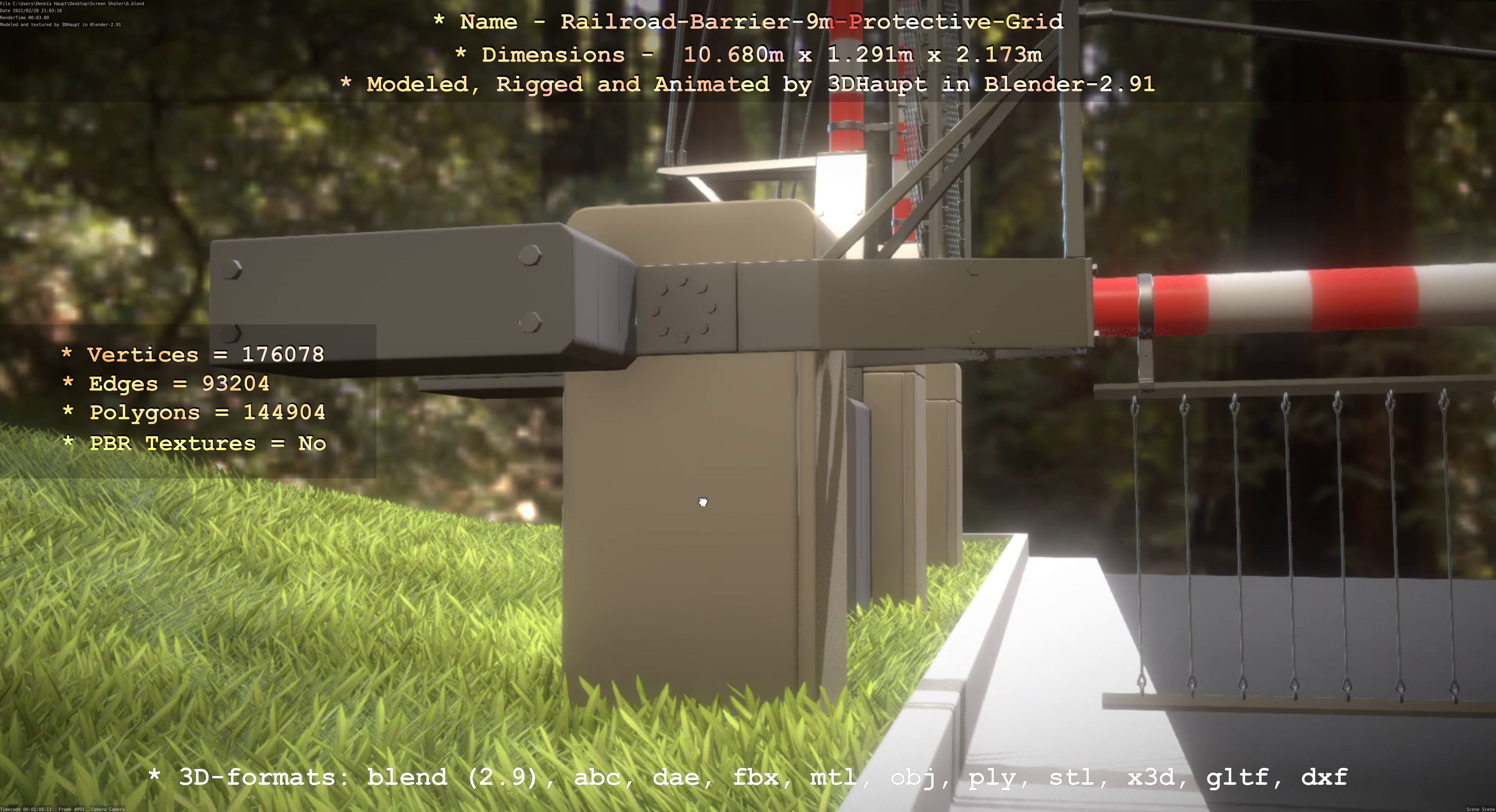 Railroad Barrier 9m High-Poly with Protective Grid 3D model_5