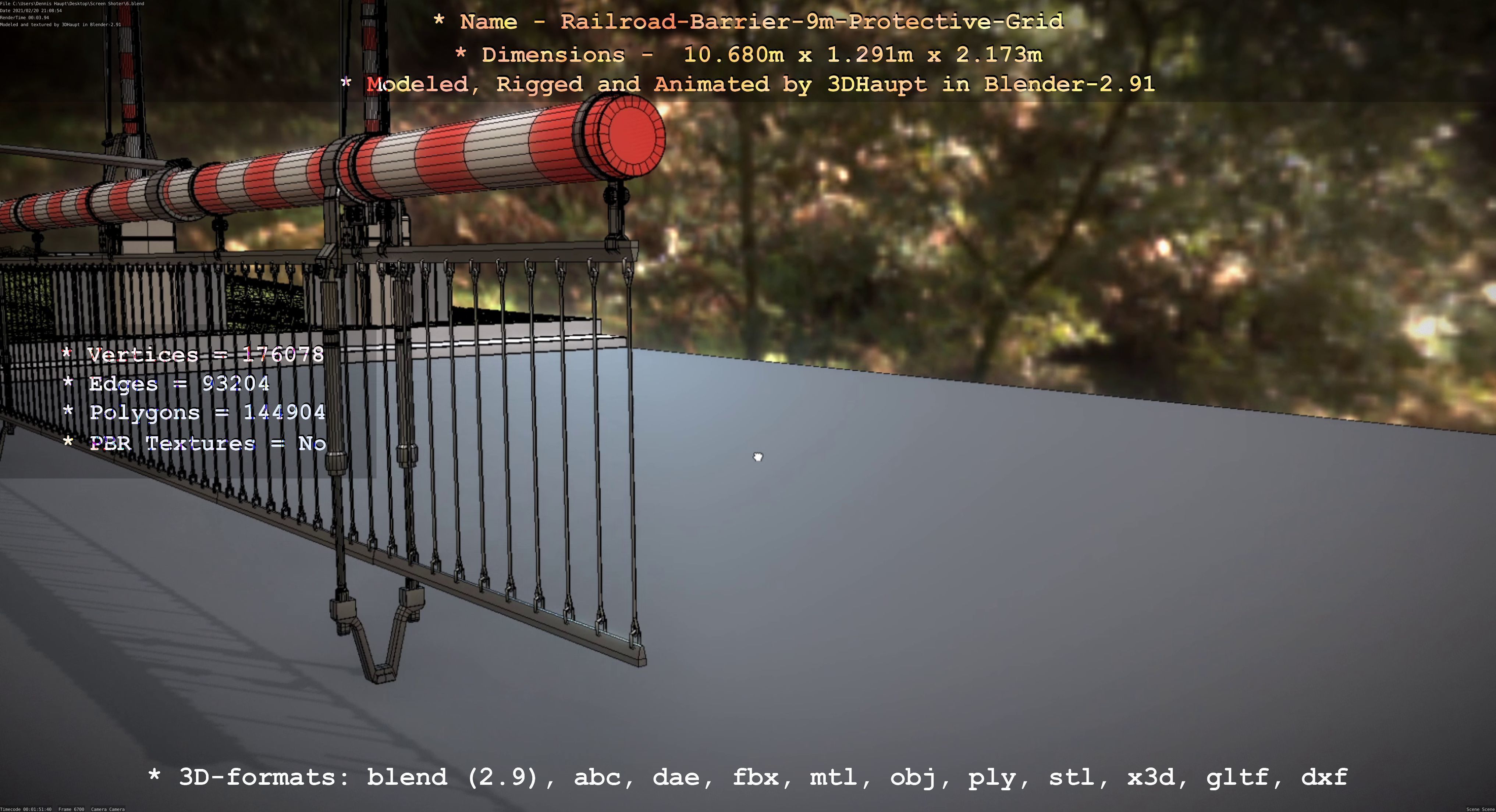 Railroad Barrier 9m High-Poly with Protective Grid 3D model_62