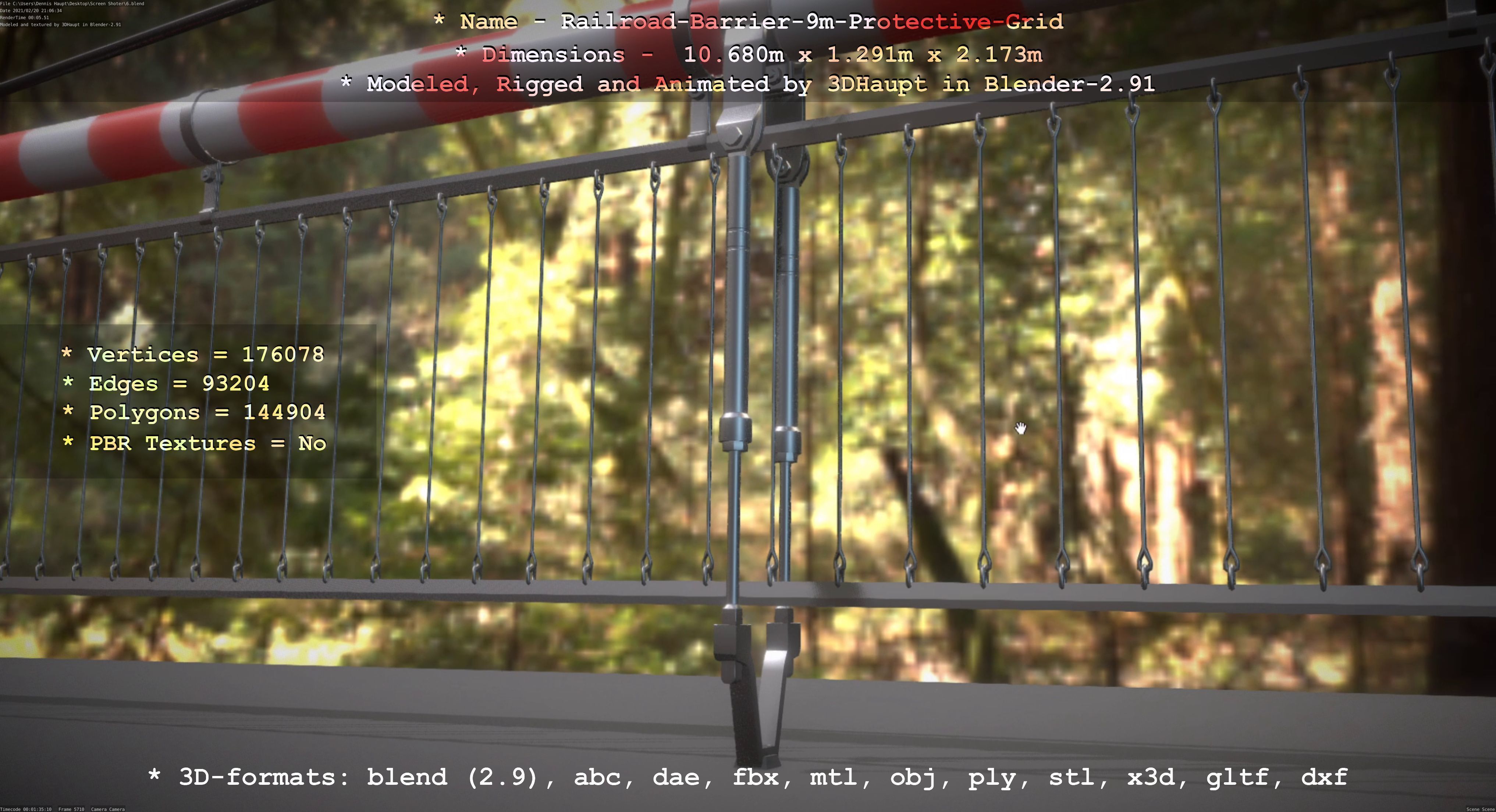 Railroad Barrier 9m High-Poly with Protective Grid 3D model_46