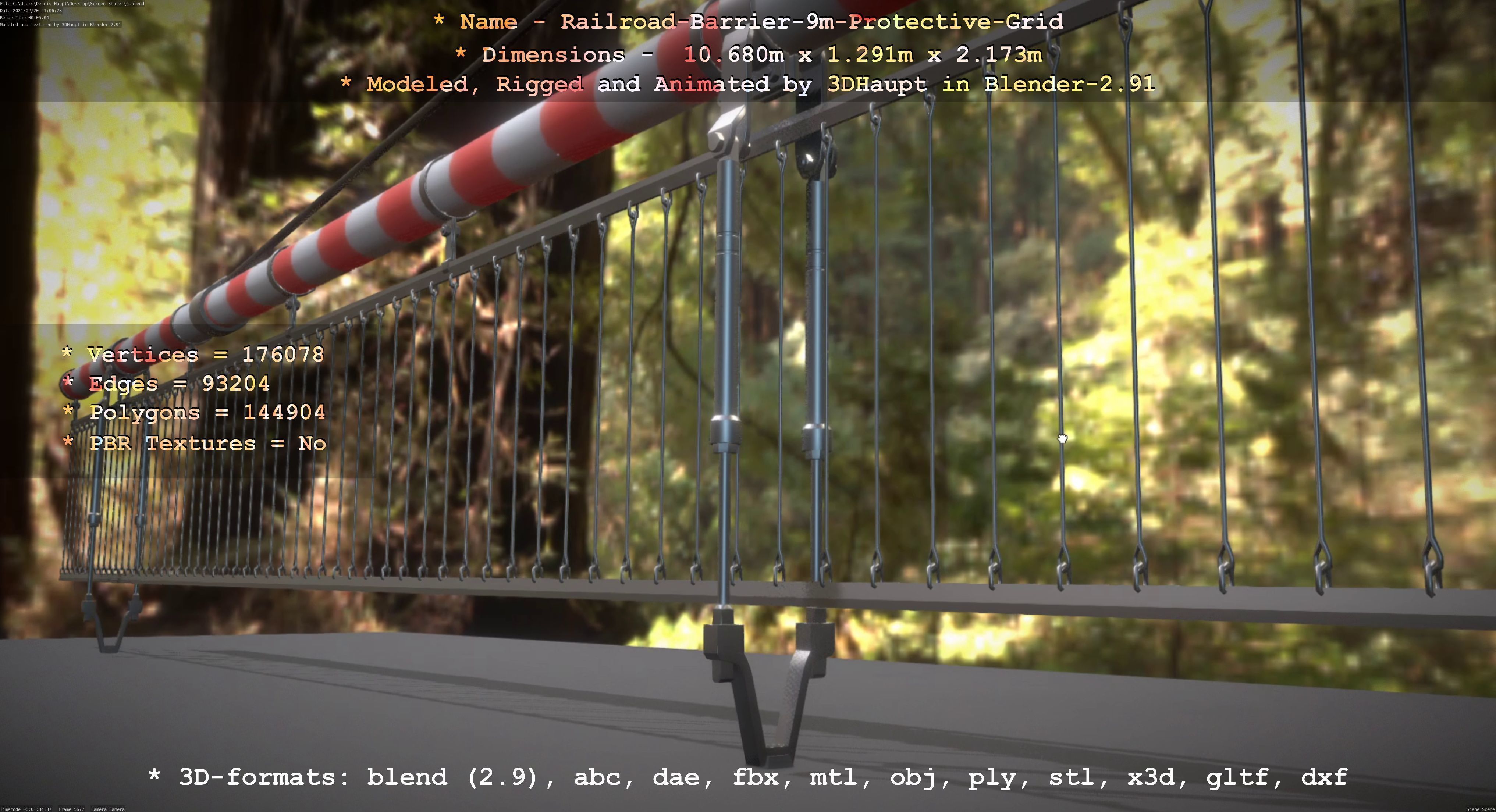 Railroad Barrier 9m High-Poly with Protective Grid 3D model_43