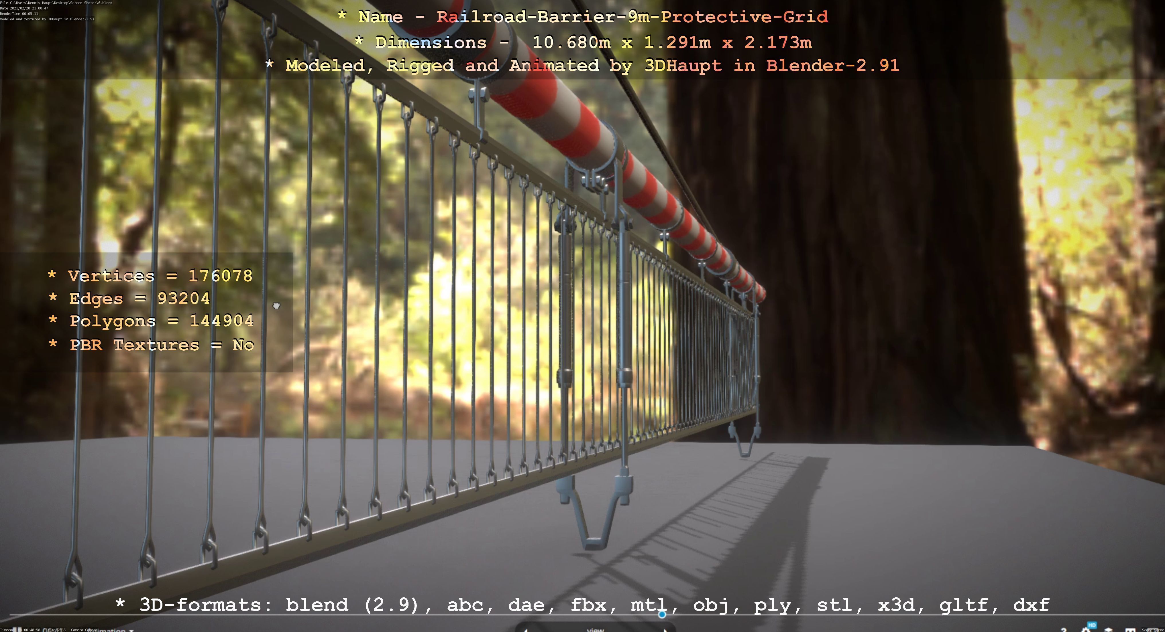 Railroad Barrier 9m High-Poly with Protective Grid 3D model_39