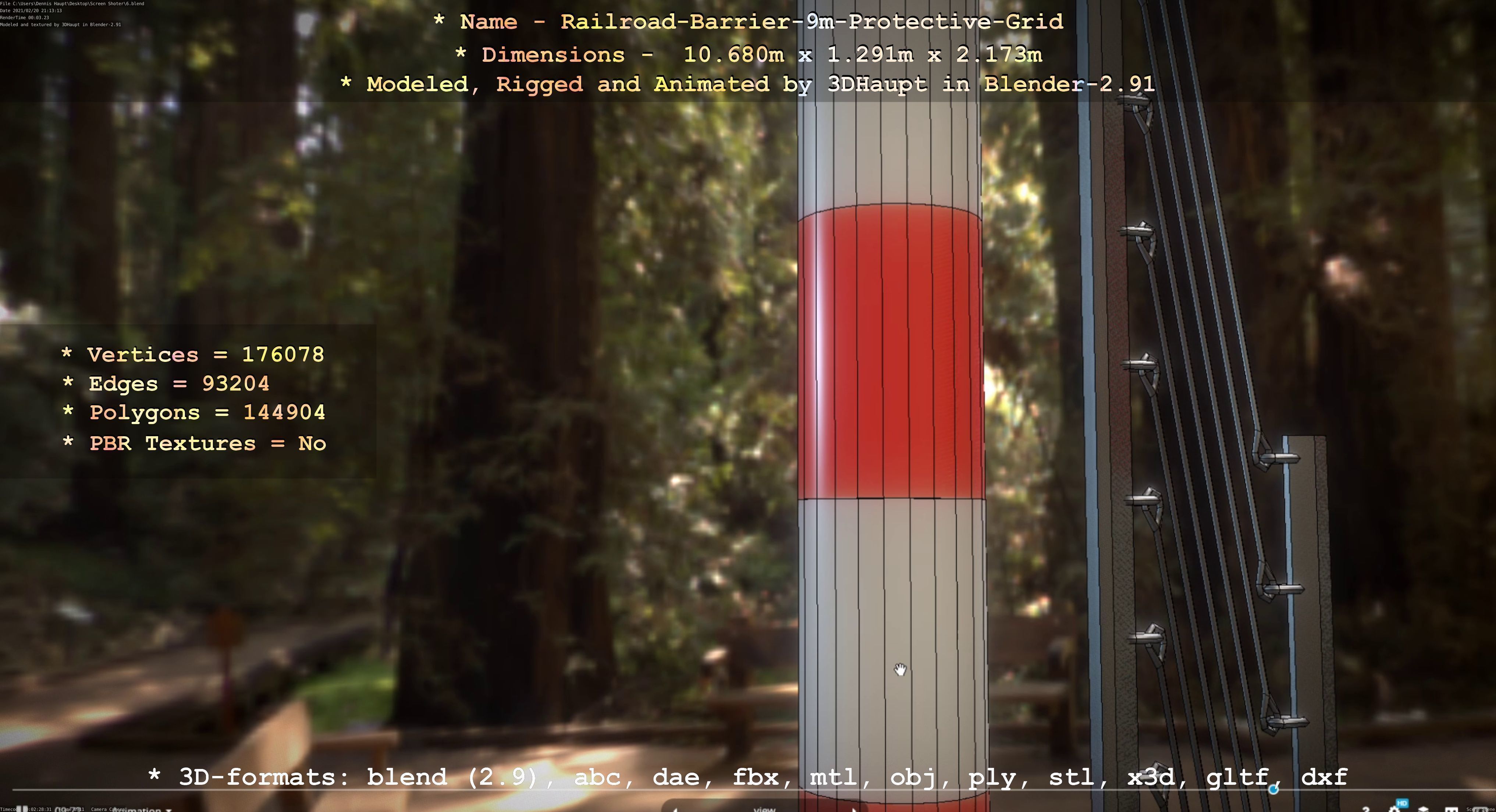 Railroad Barrier 9m High-Poly with Protective Grid 3D model_89