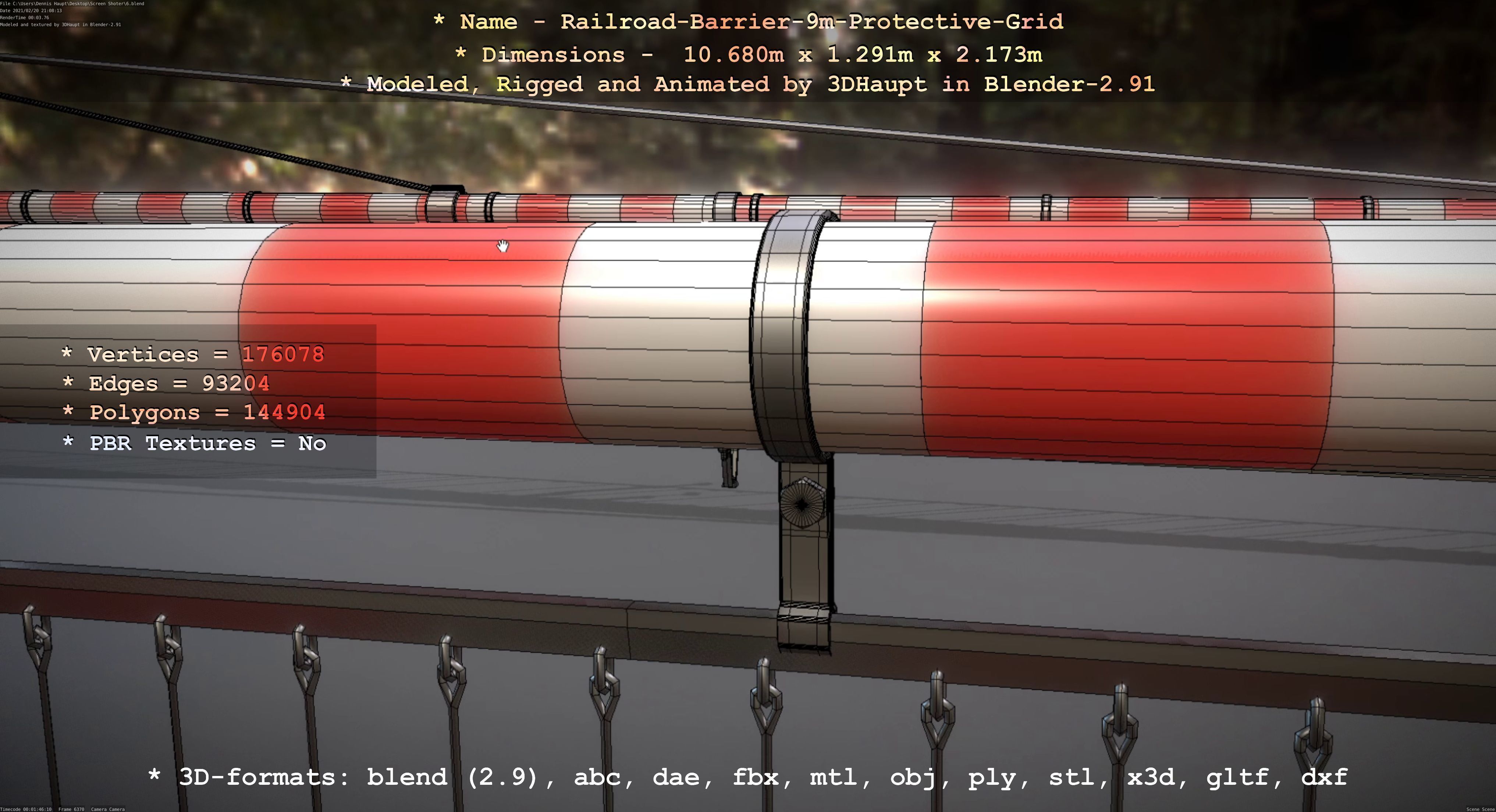 Railroad Barrier 9m High-Poly with Protective Grid 3D model_20