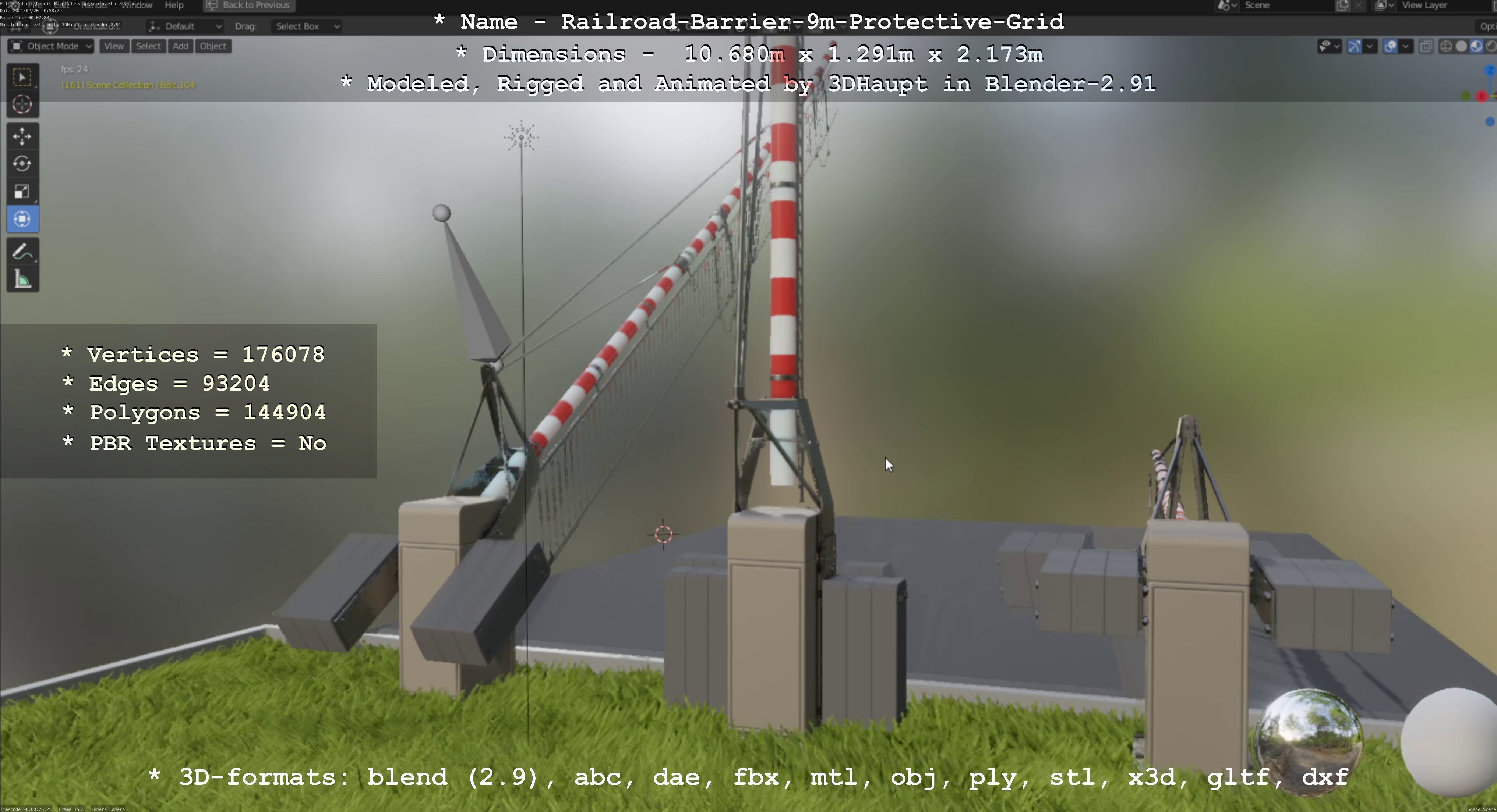 Railroad Barrier 9m High-Poly with Protective Grid 3D model_122