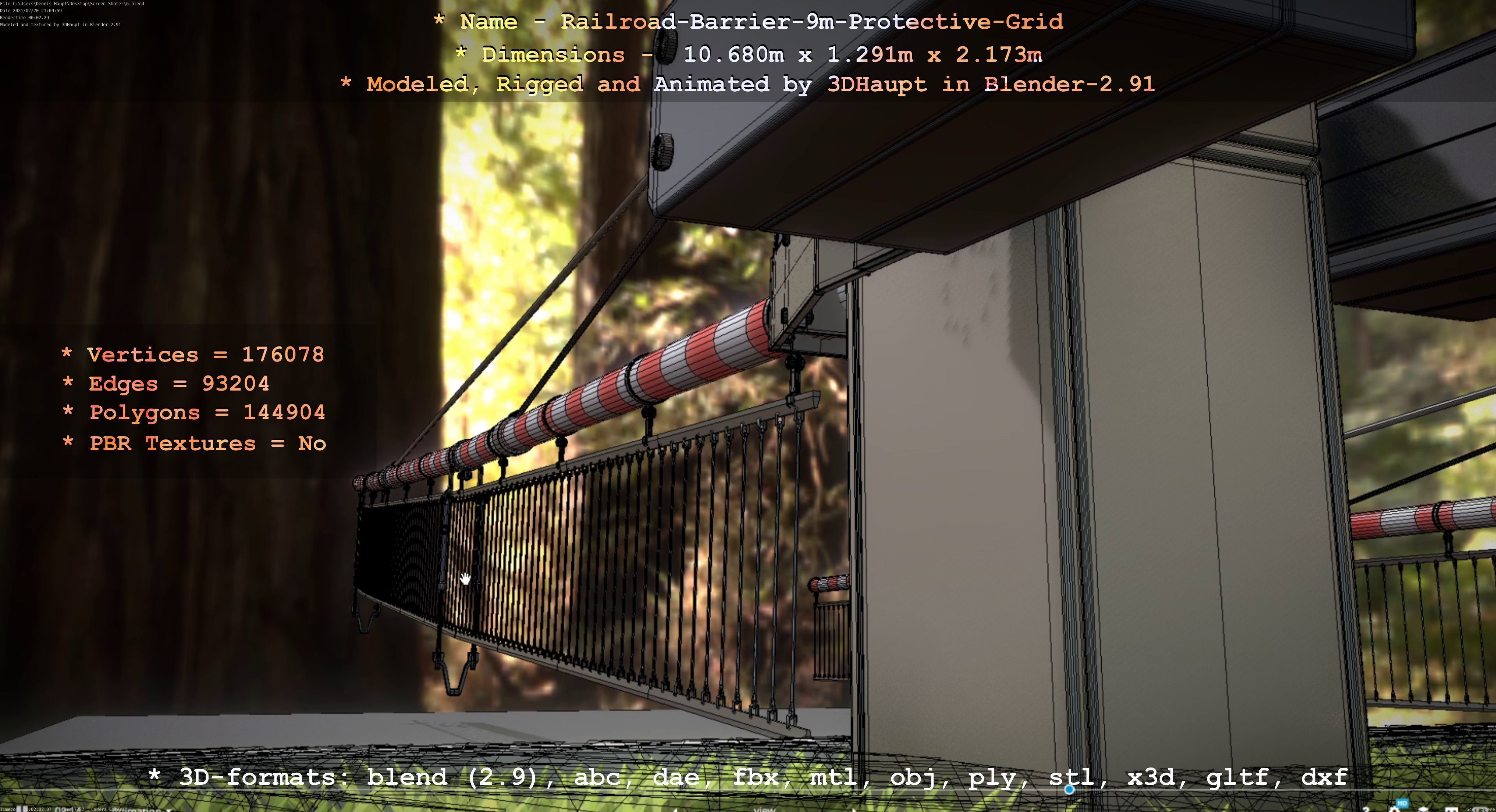 Railroad Barrier 9m High-Poly with Protective Grid 3D model_23