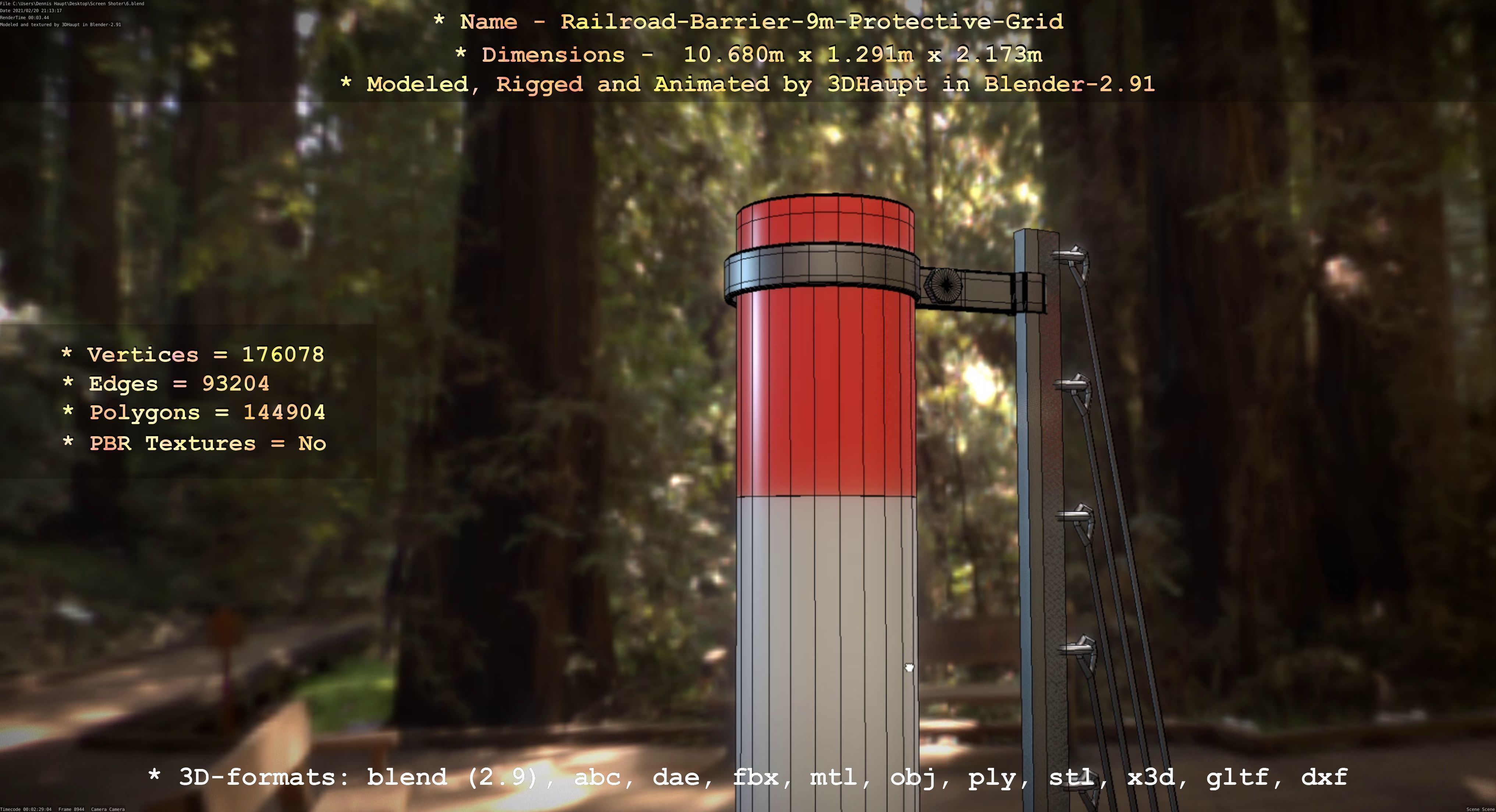 Railroad Barrier 9m High-Poly with Protective Grid 3D model_87