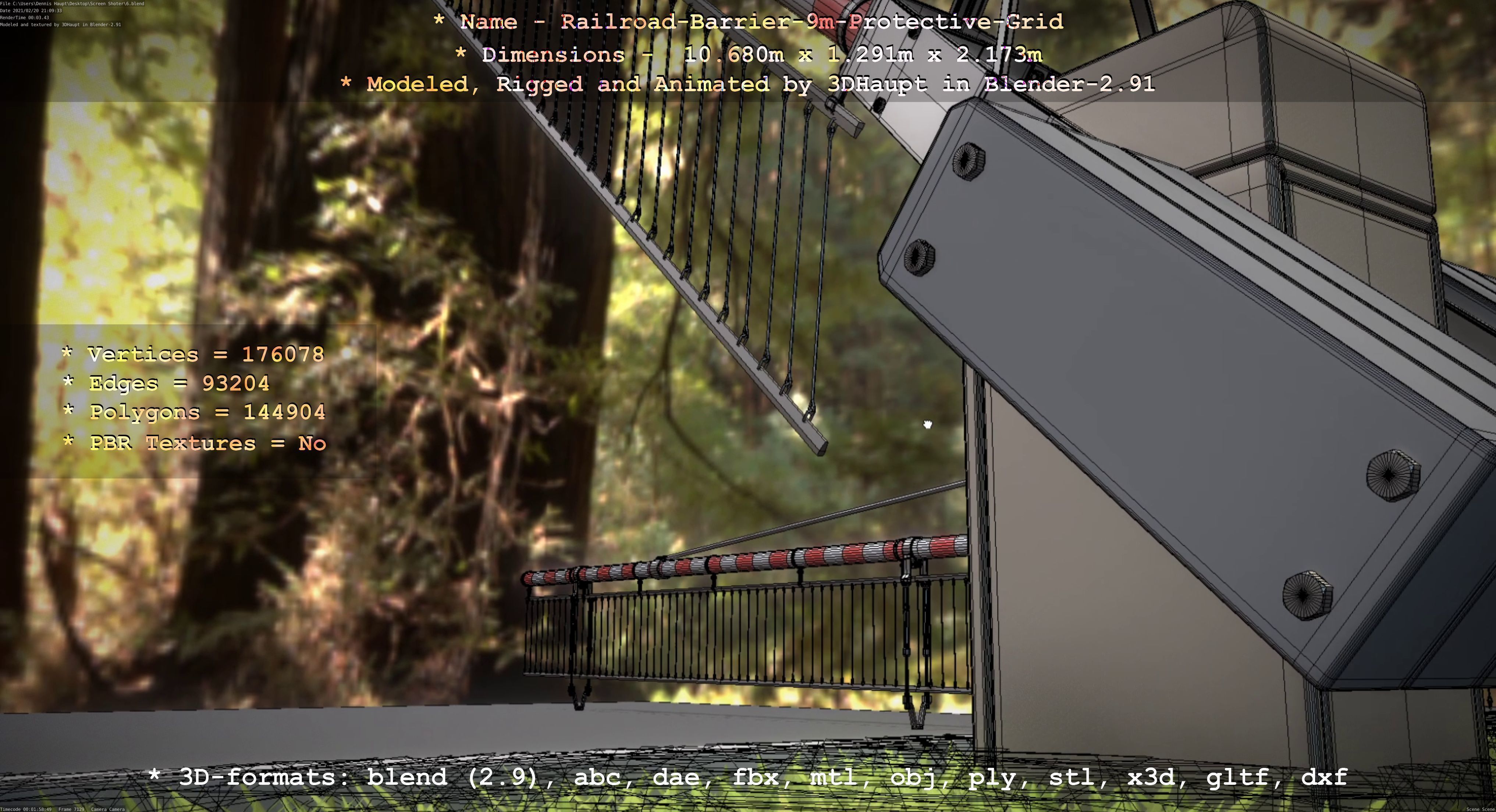 Railroad Barrier 9m High-Poly with Protective Grid 3D model_56