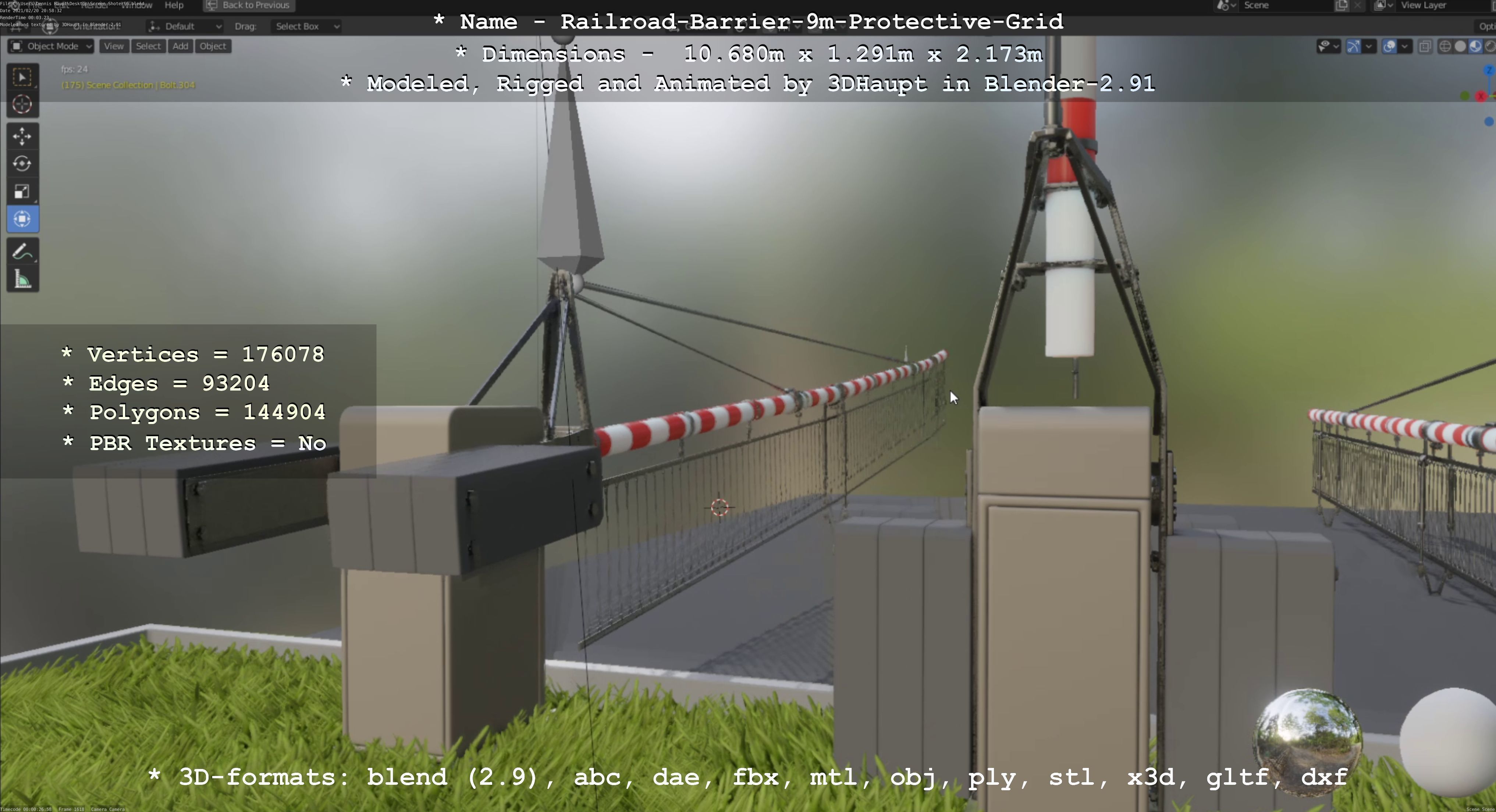 Railroad Barrier 9m High-Poly with Protective Grid 3D model_120