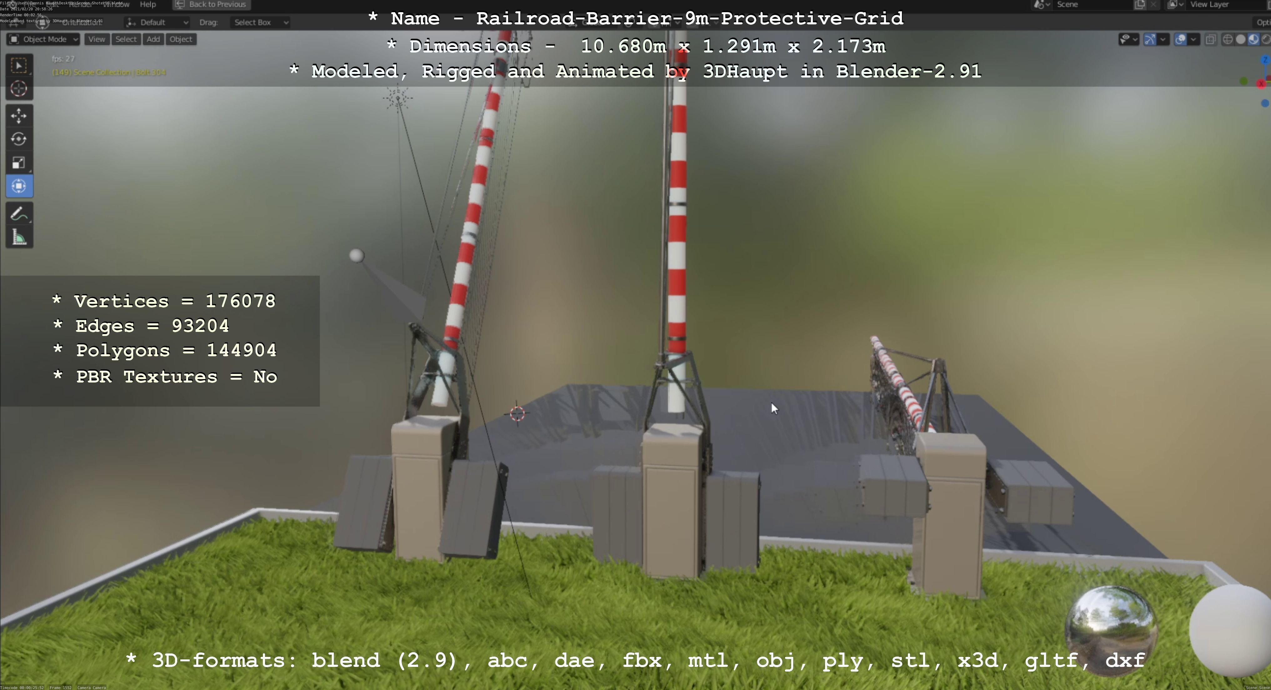 Railroad Barrier 9m High-Poly with Protective Grid 3D model_126