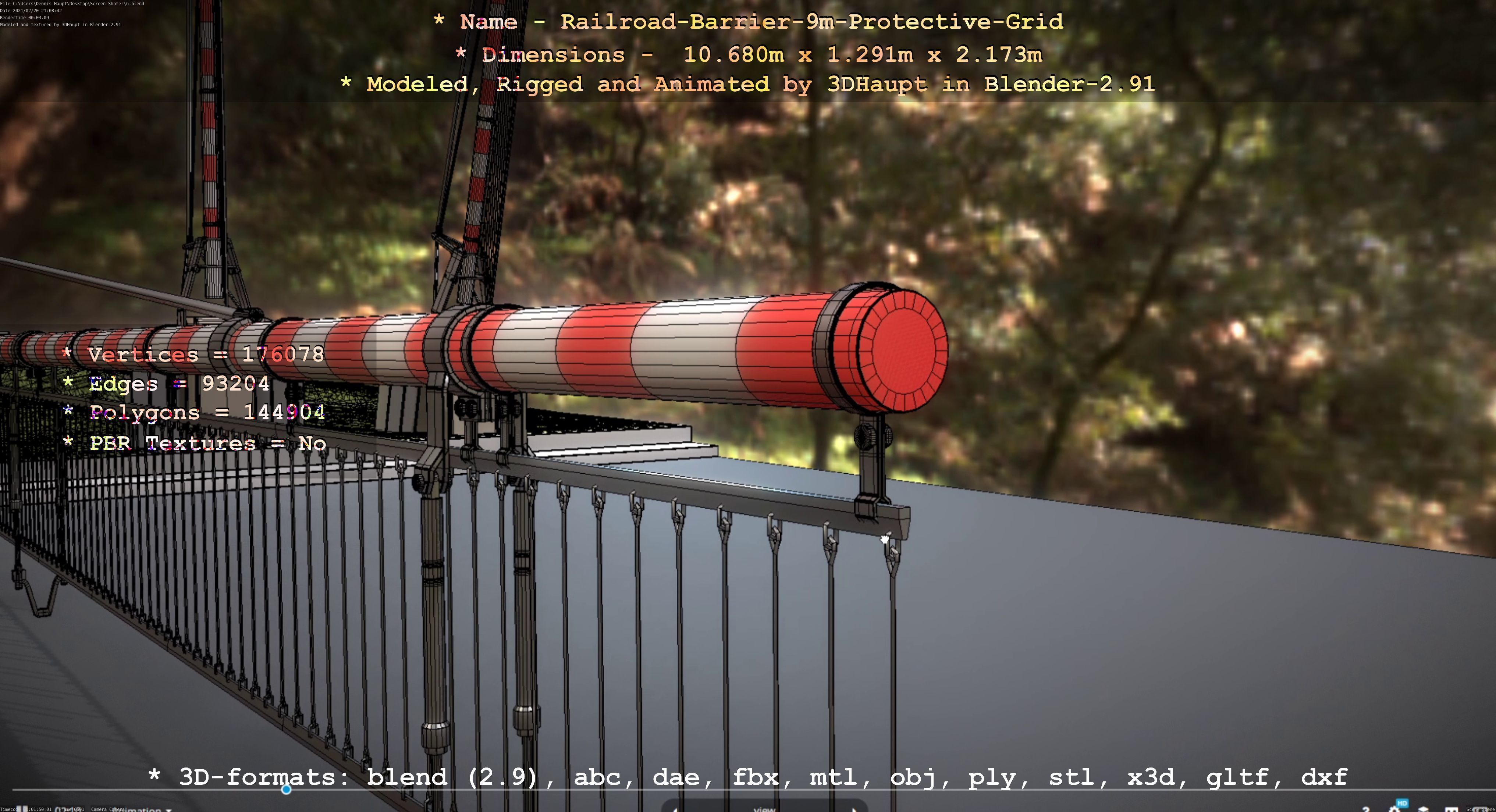 Railroad Barrier 9m High-Poly with Protective Grid 3D model_51