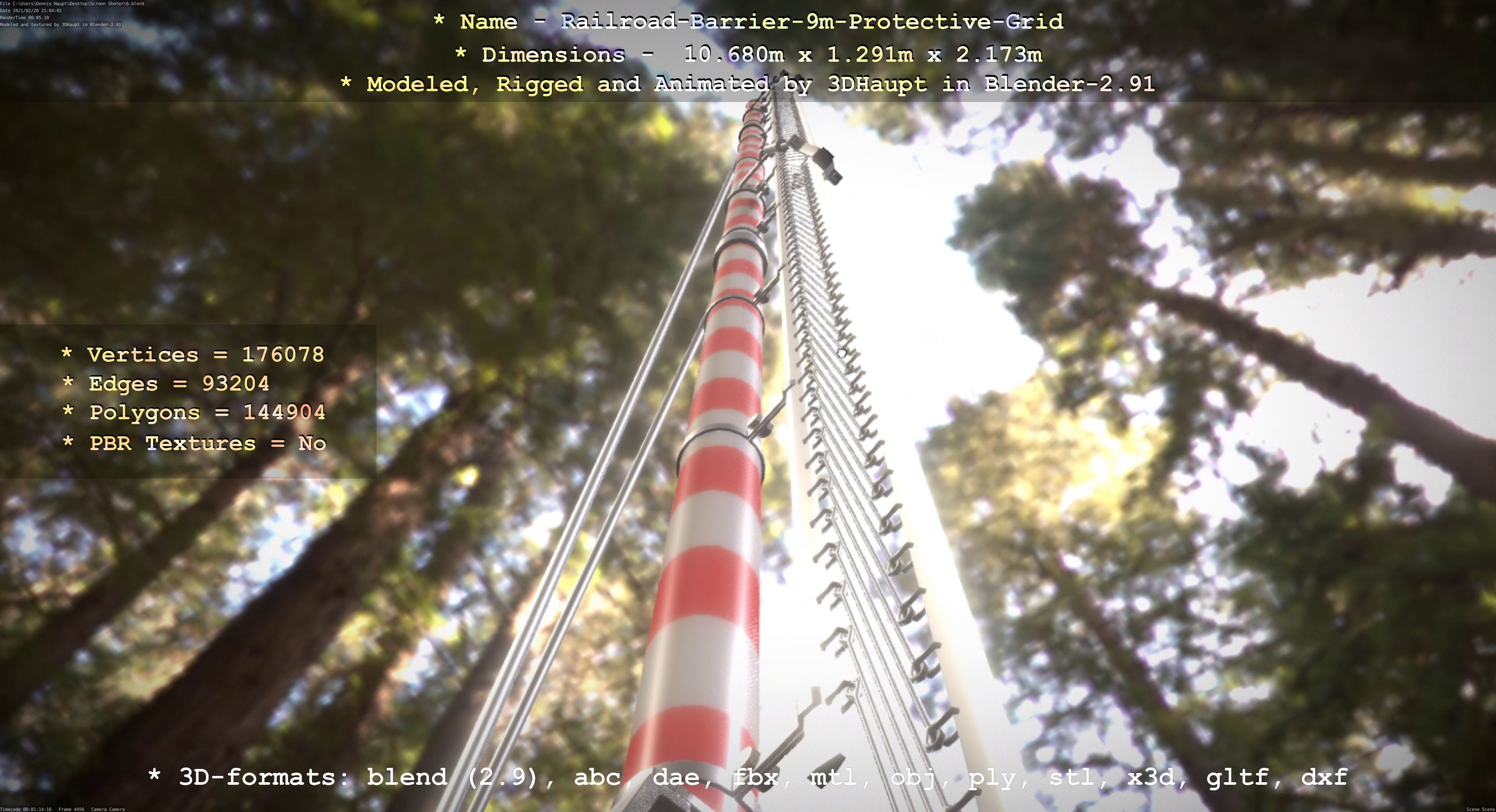 Railroad Barrier 9m High-Poly with Protective Grid 3D model_10