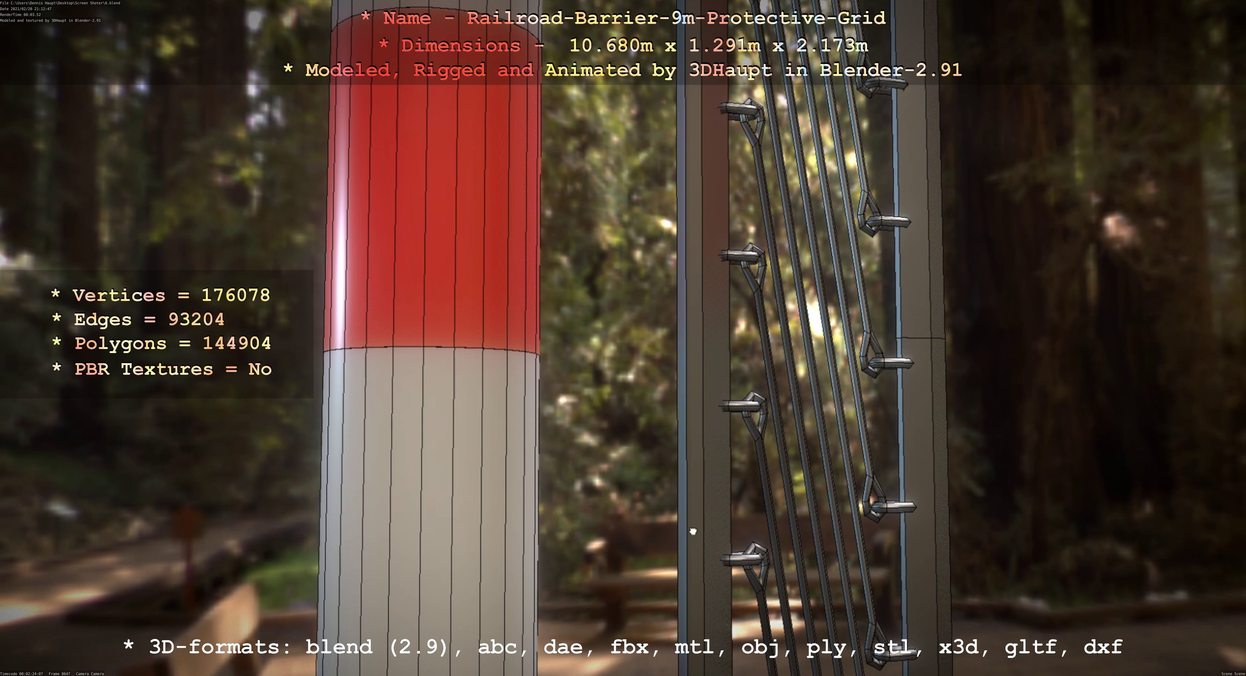 Railroad Barrier 9m High-Poly with Protective Grid 3D model_76