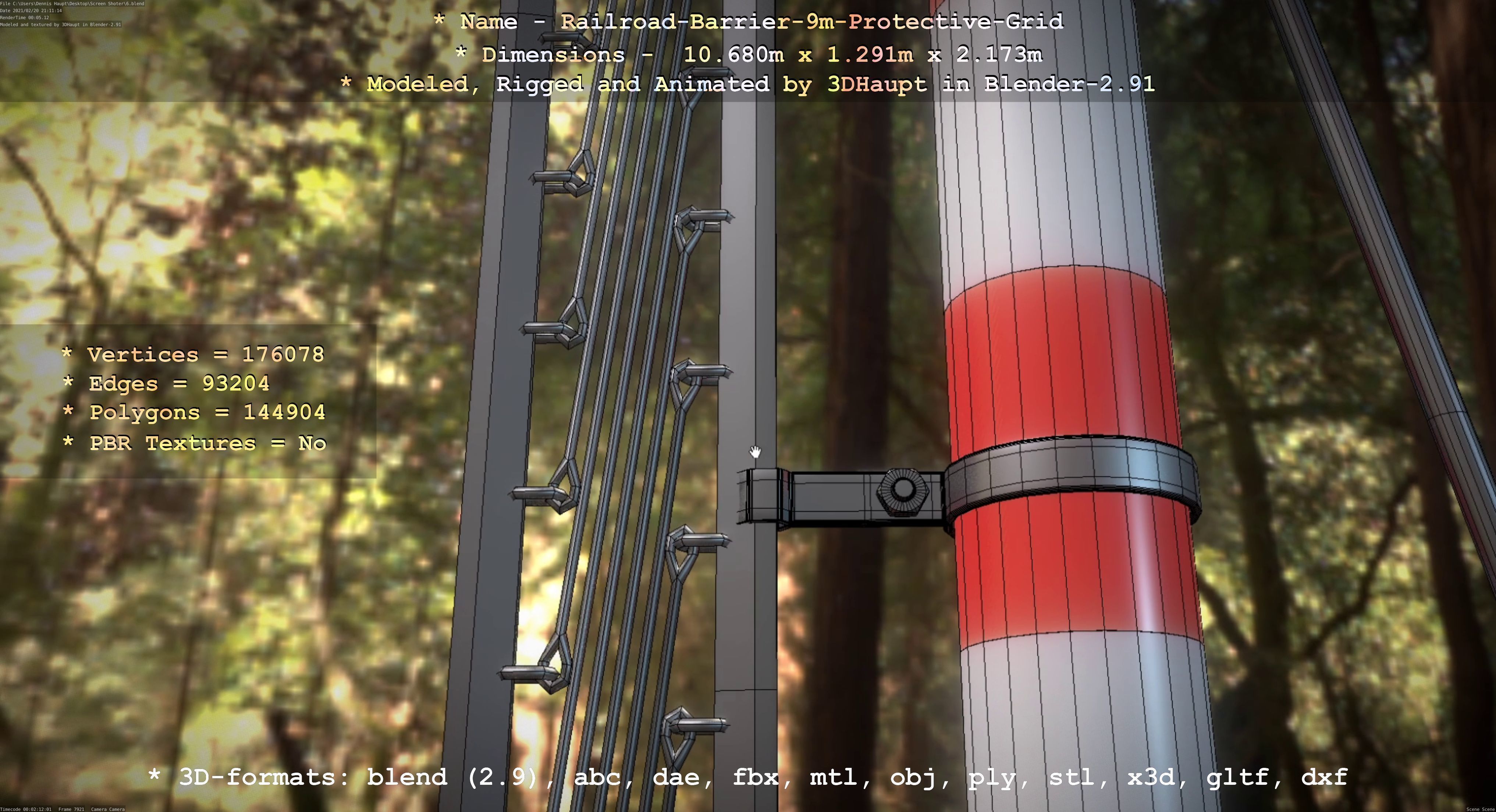 Railroad Barrier 9m High-Poly with Protective Grid 3D model_68