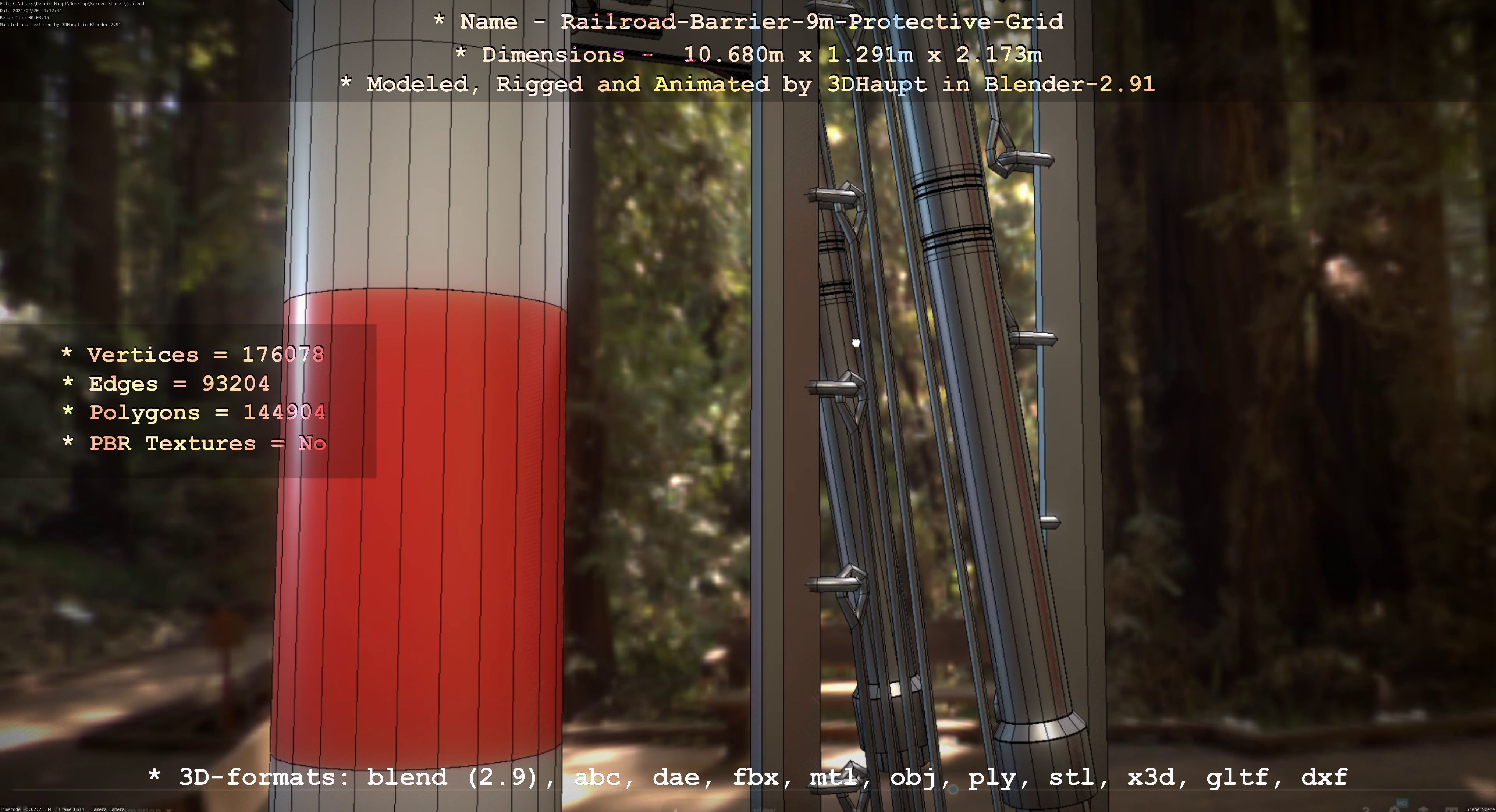 Railroad Barrier 9m High-Poly with Protective Grid 3D model_75