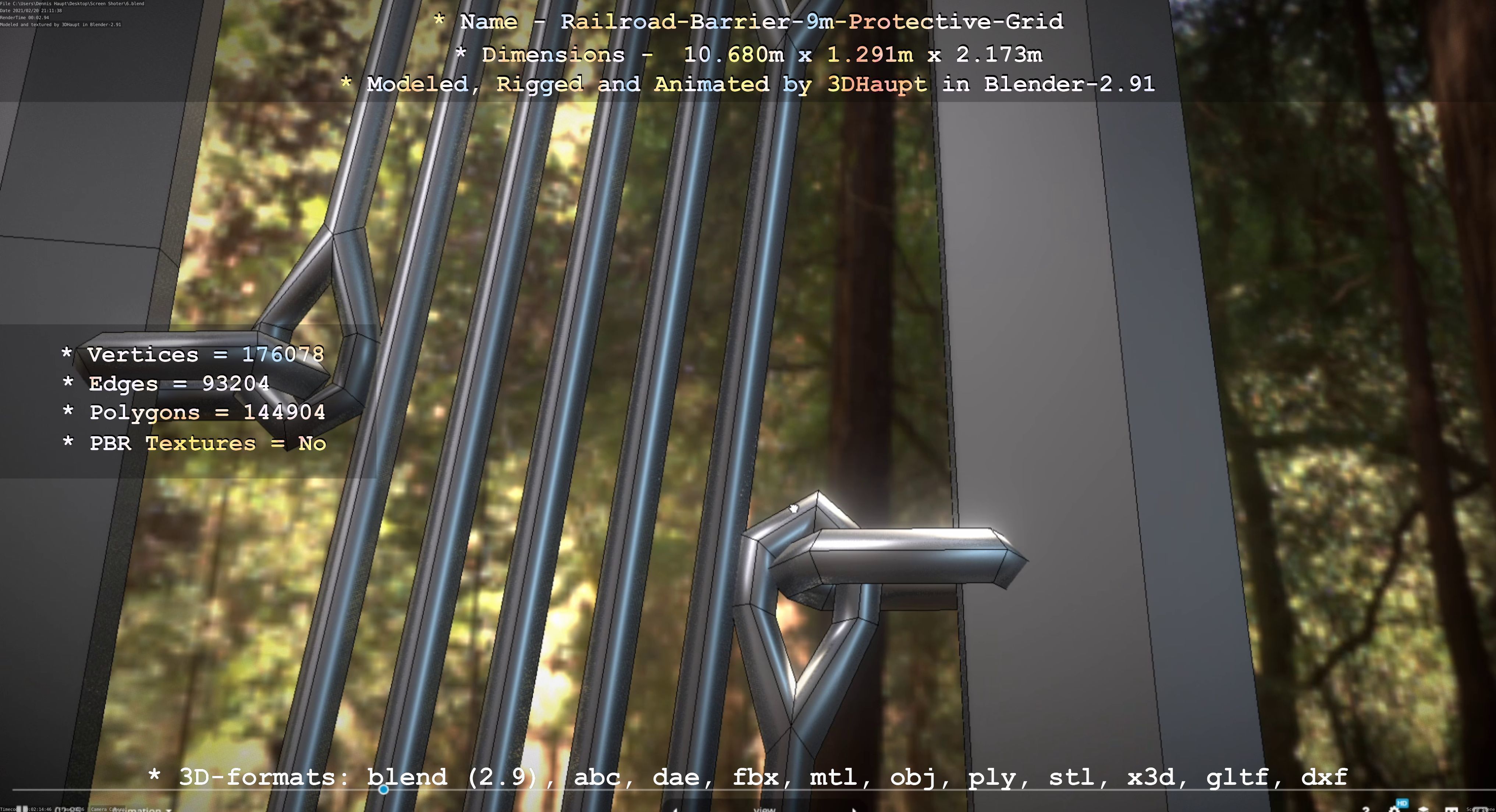 Railroad Barrier 9m High-Poly with Protective Grid 3D model_70