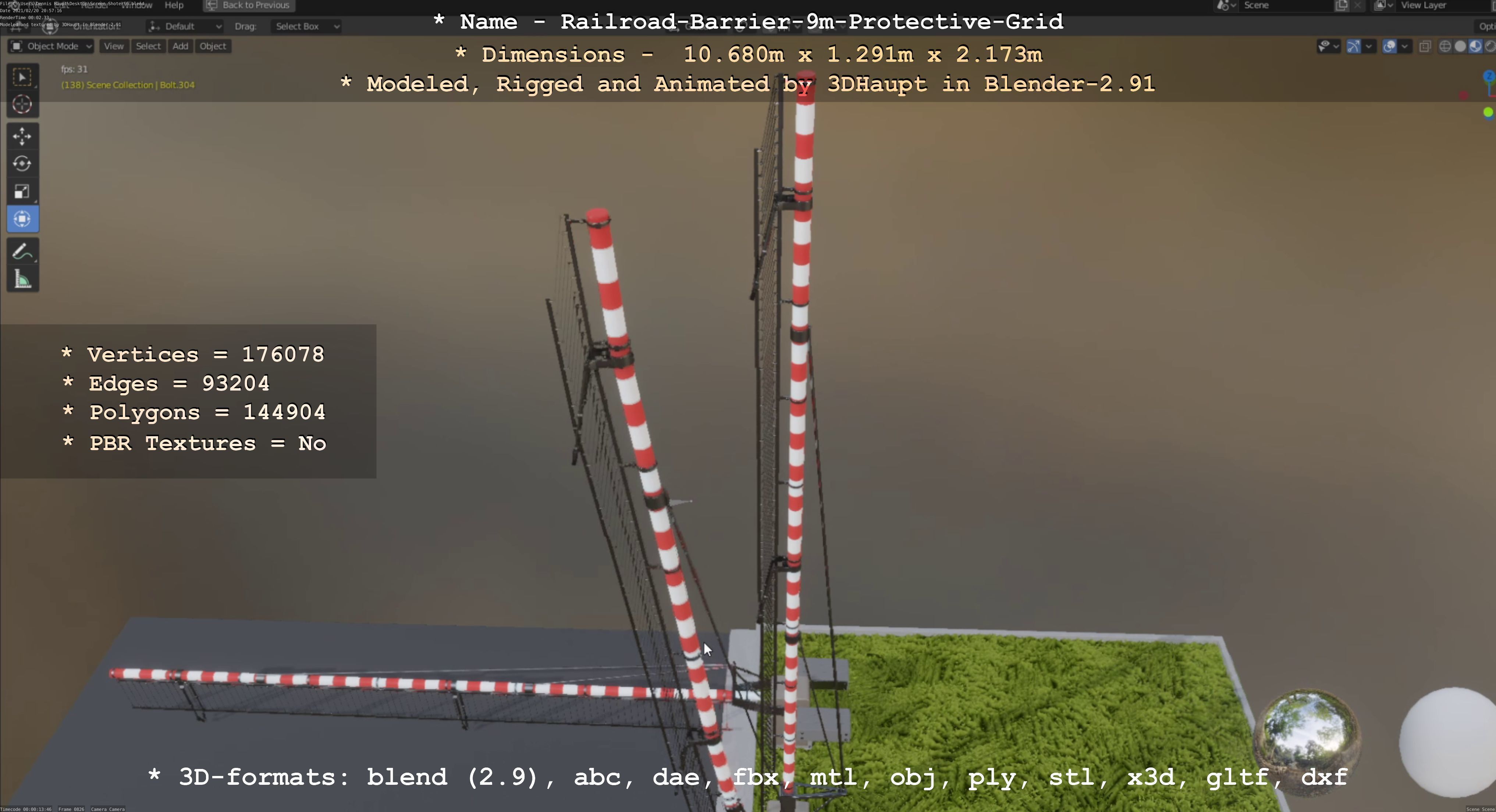 Railroad Barrier 9m High-Poly with Protective Grid 3D model_114