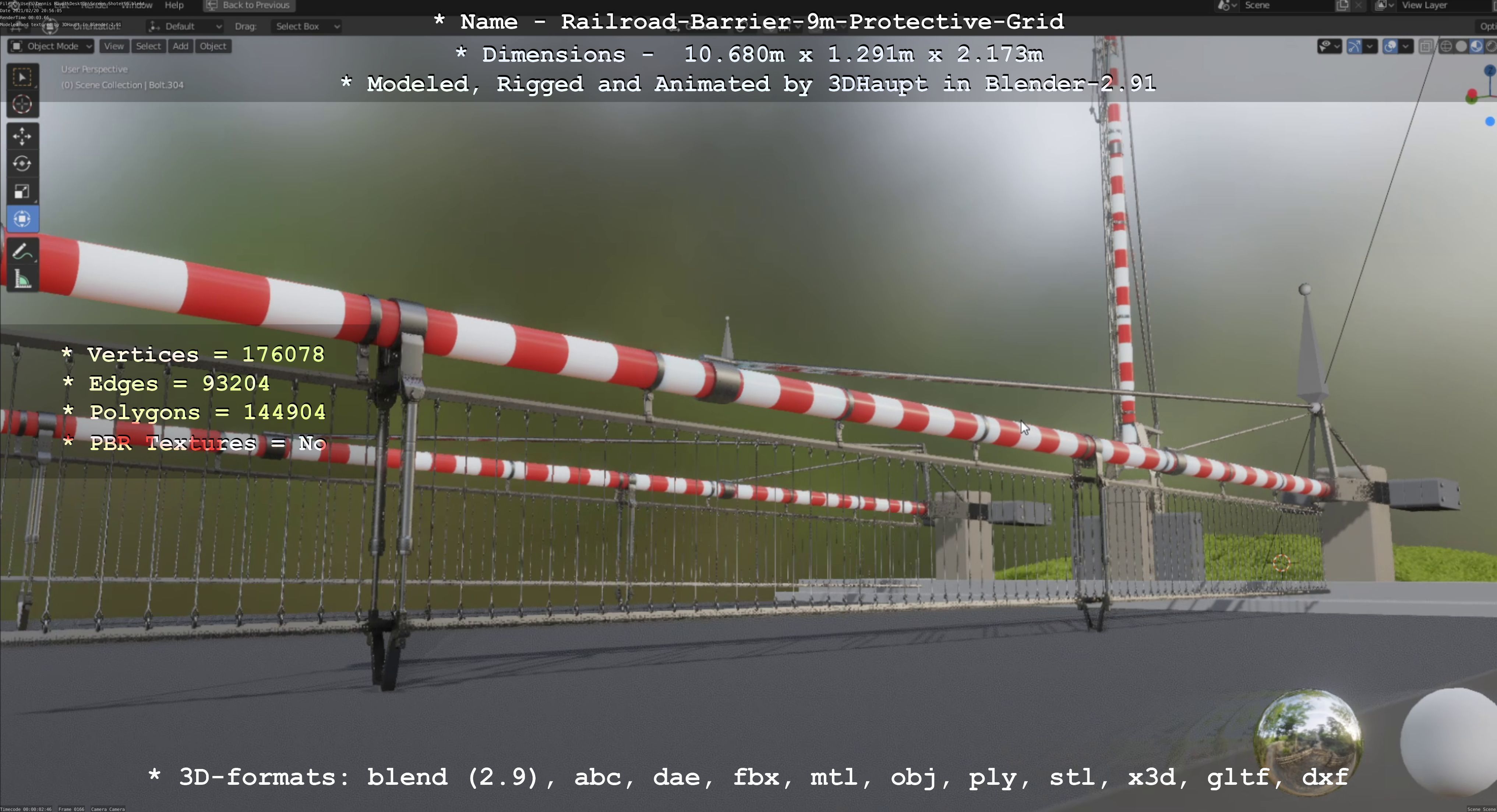 Railroad Barrier 9m High-Poly with Protective Grid 3D model_99