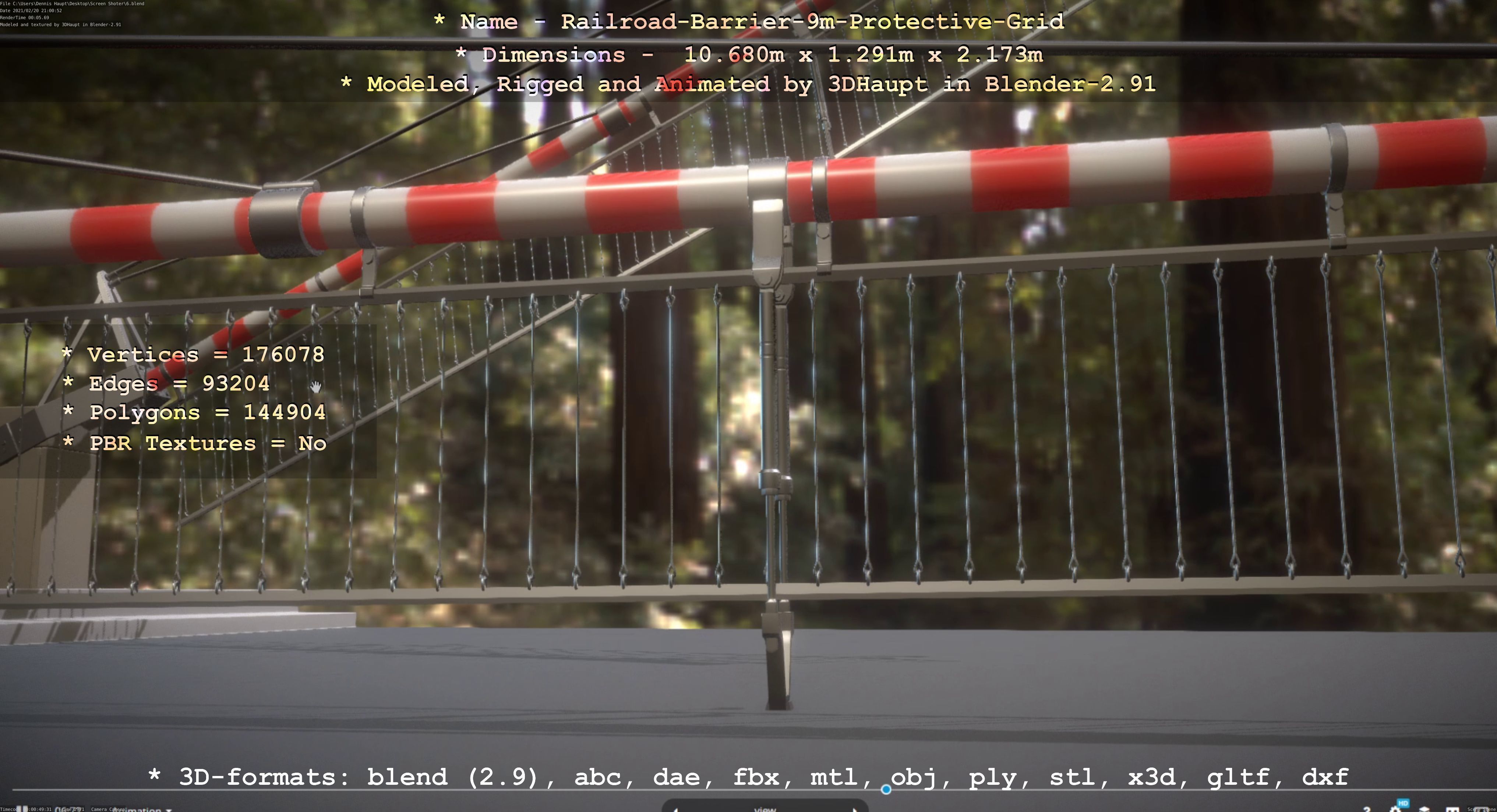 Railroad Barrier 9m High-Poly with Protective Grid 3D model_38