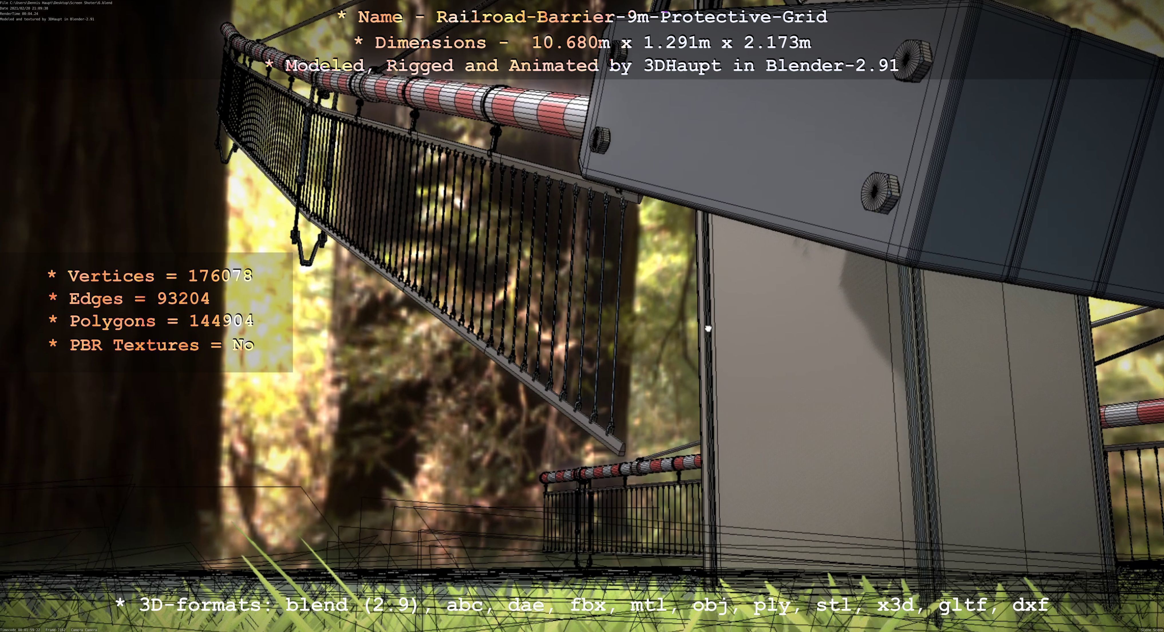 Railroad Barrier 9m High-Poly with Protective Grid 3D model_59