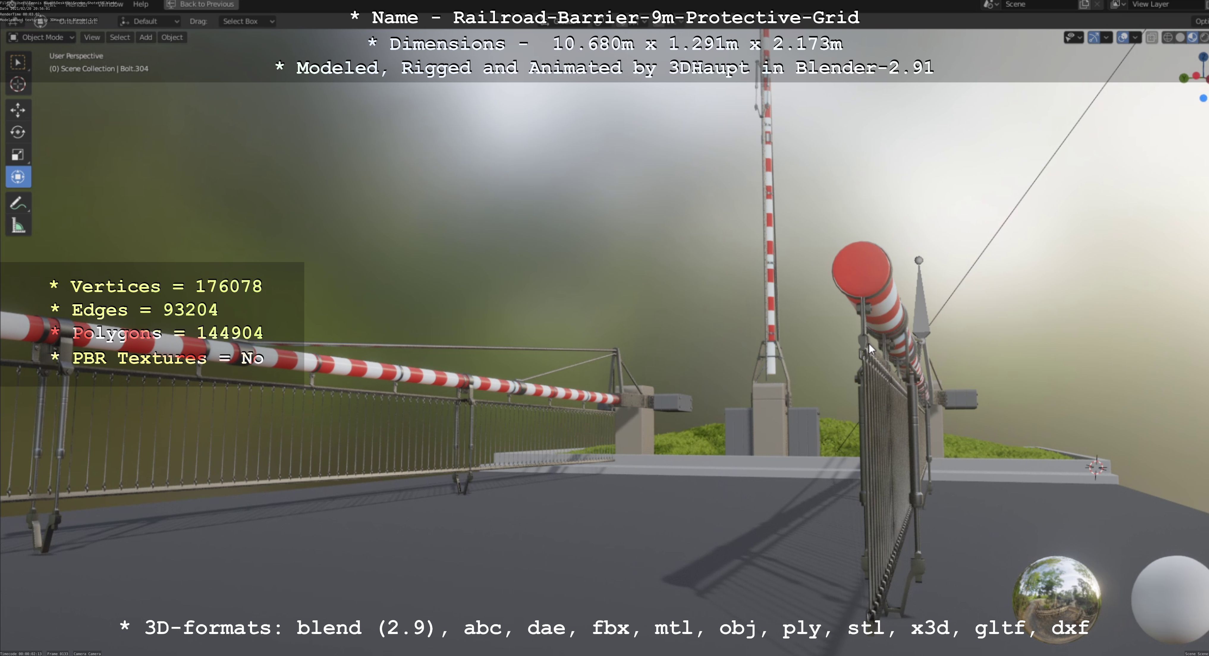 Railroad Barrier 9m High-Poly with Protective Grid 3D model_101