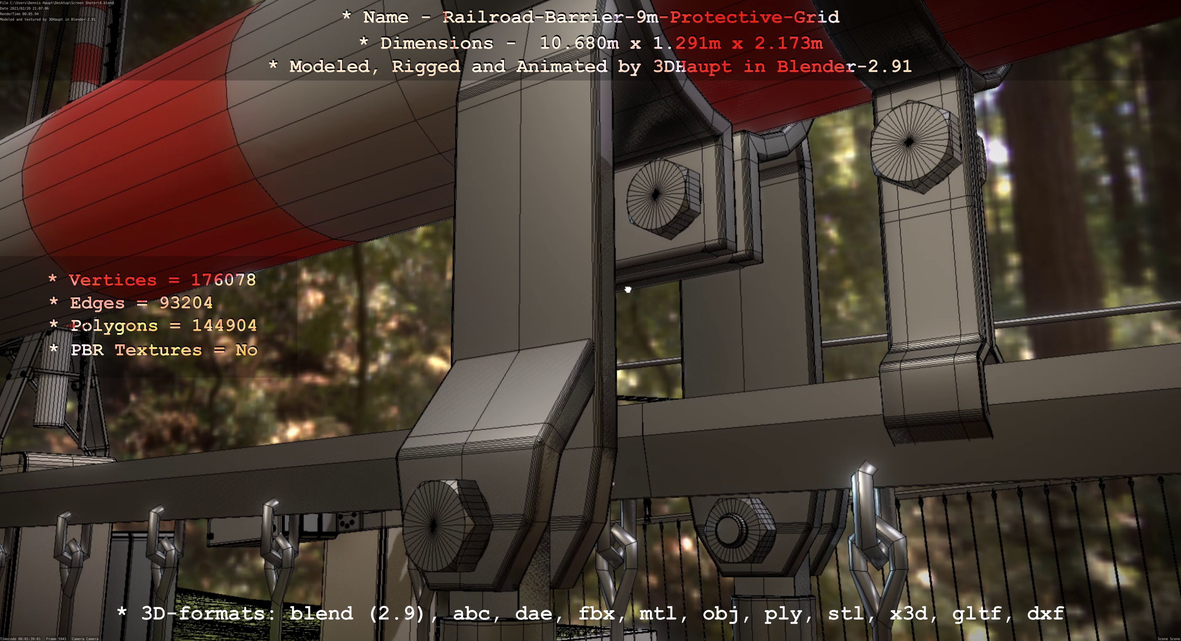 Railroad Barrier 9m High-Poly with Protective Grid 3D model_15