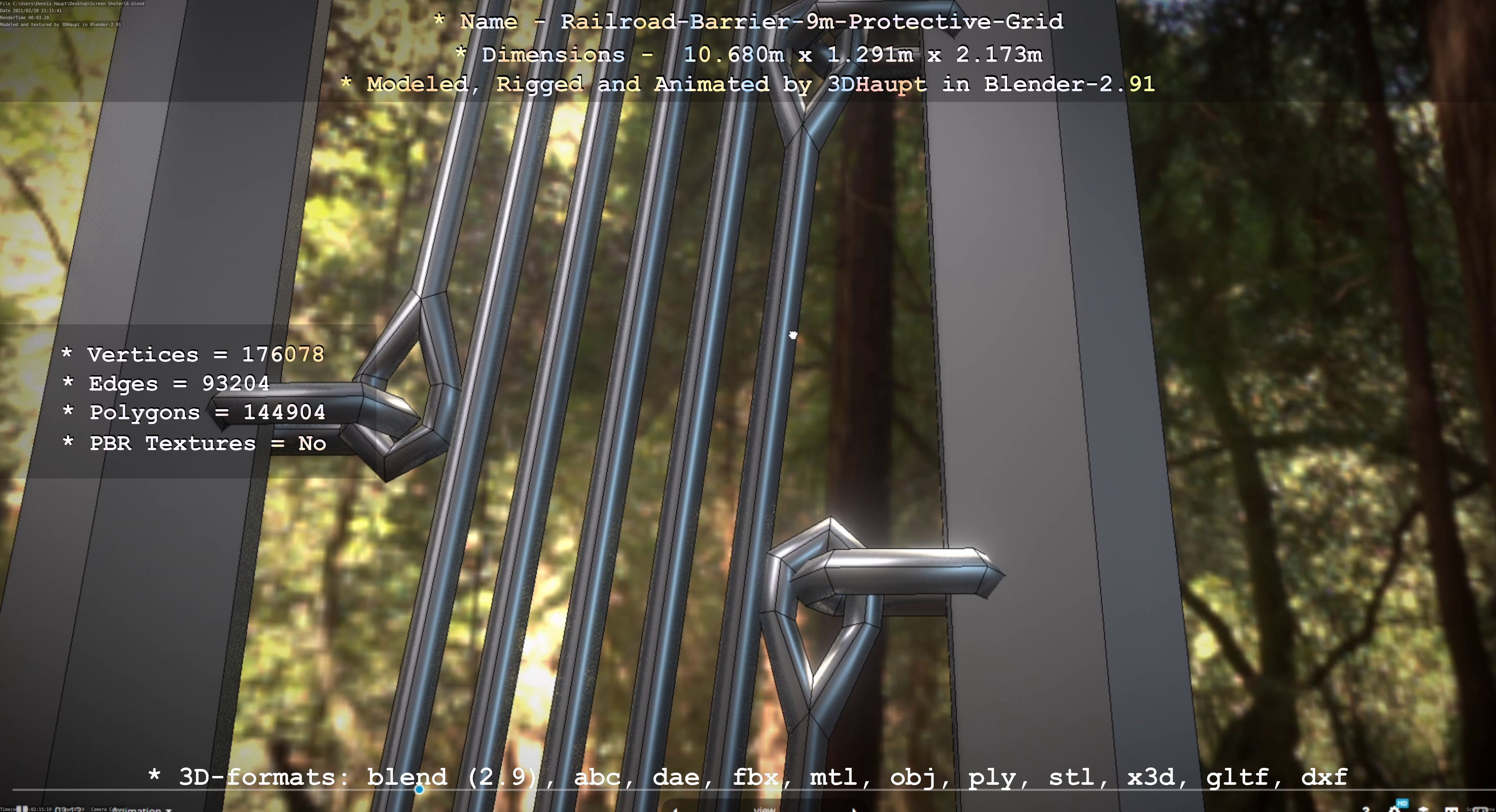 Railroad Barrier 9m High-Poly with Protective Grid 3D model_74