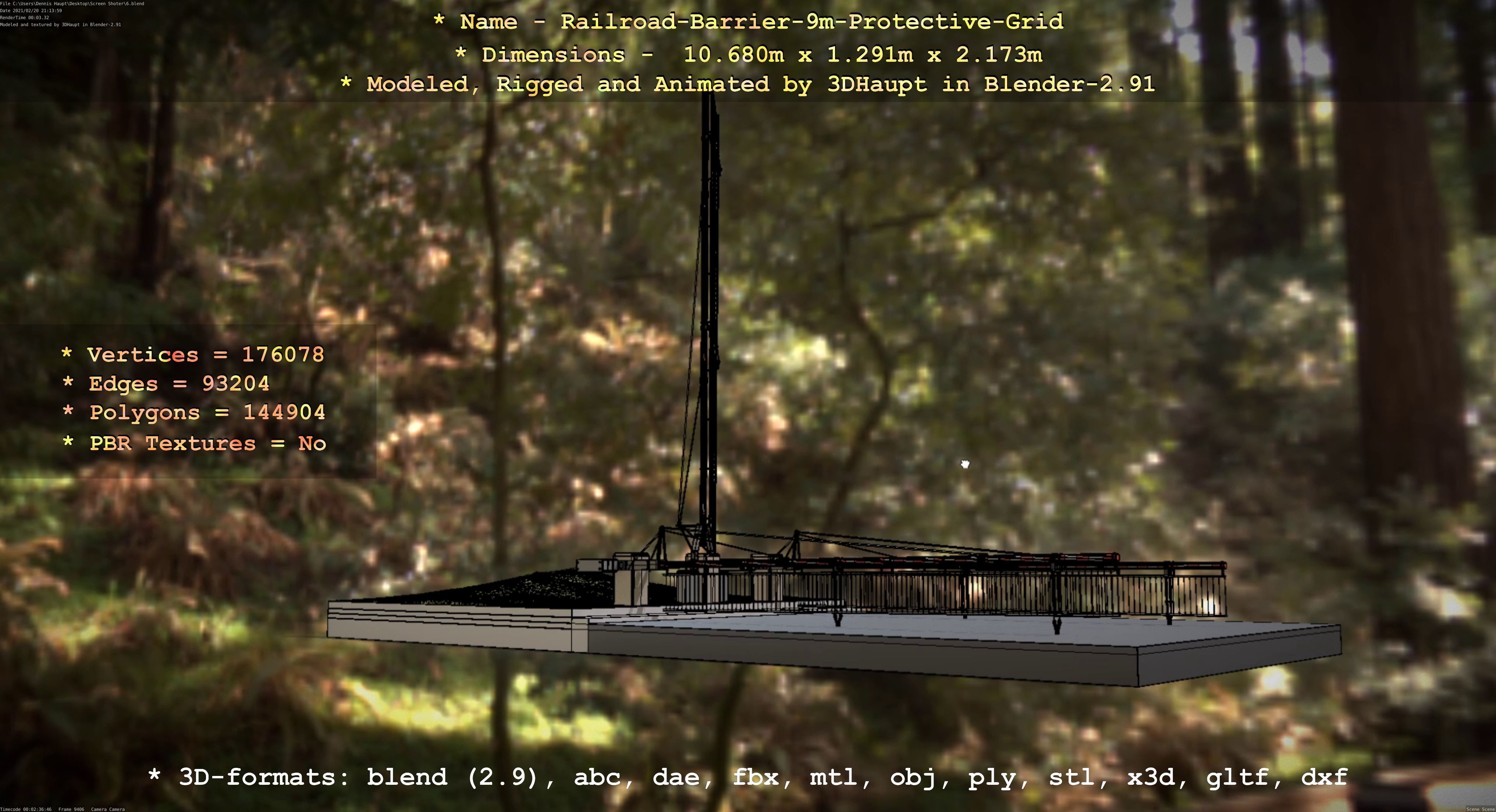 Railroad Barrier 9m High-Poly with Protective Grid 3D model_86