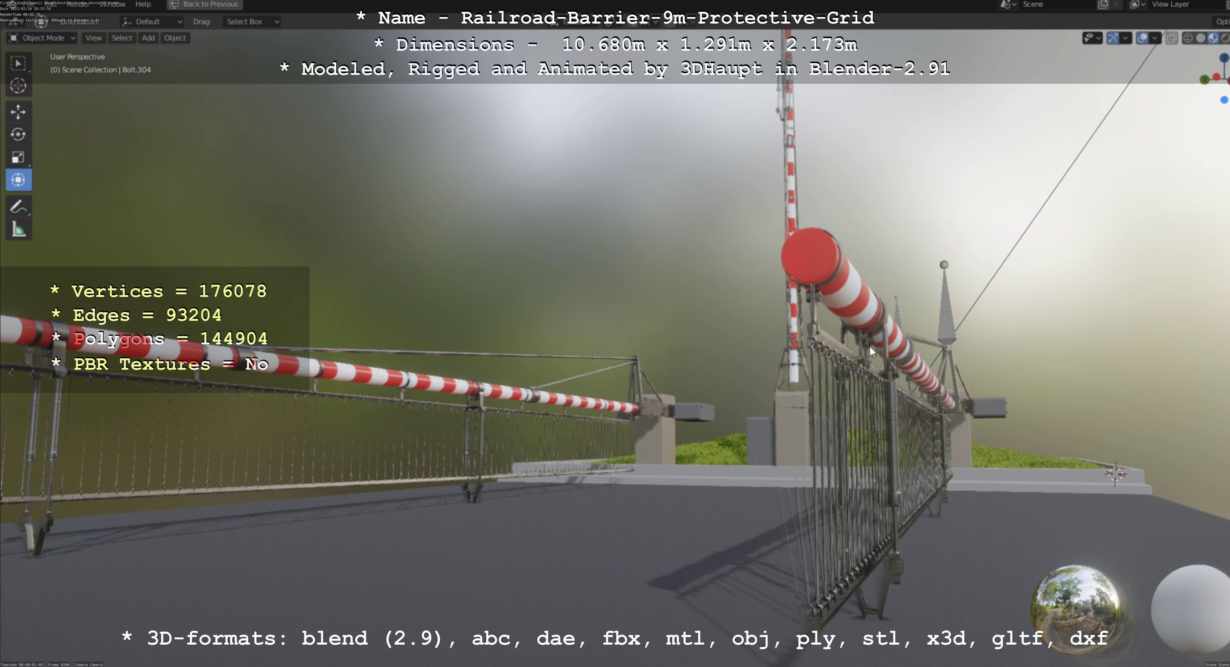 Railroad Barrier 9m High-Poly with Protective Grid 3D model_96