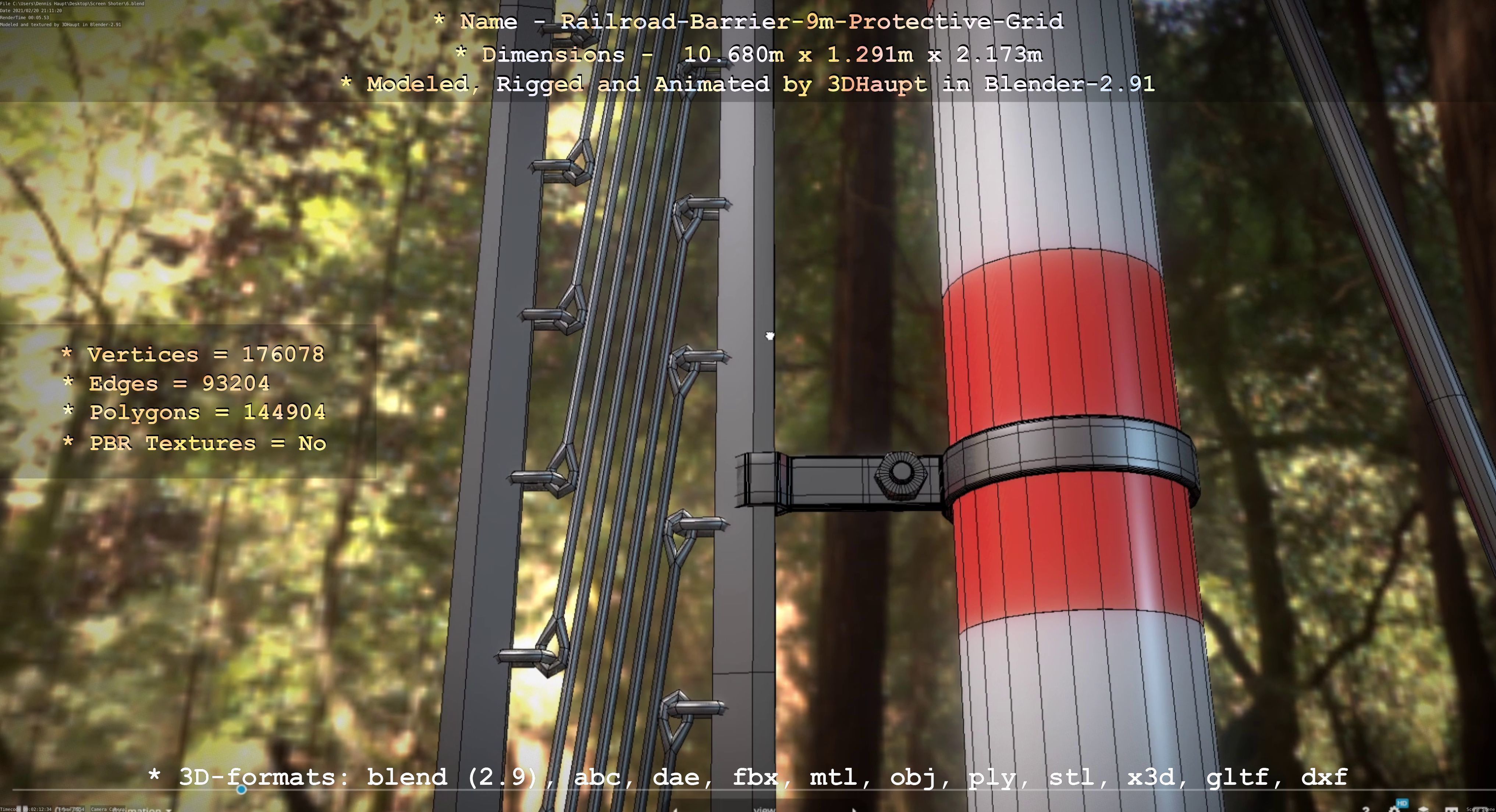 Railroad Barrier 9m High-Poly with Protective Grid 3D model_66