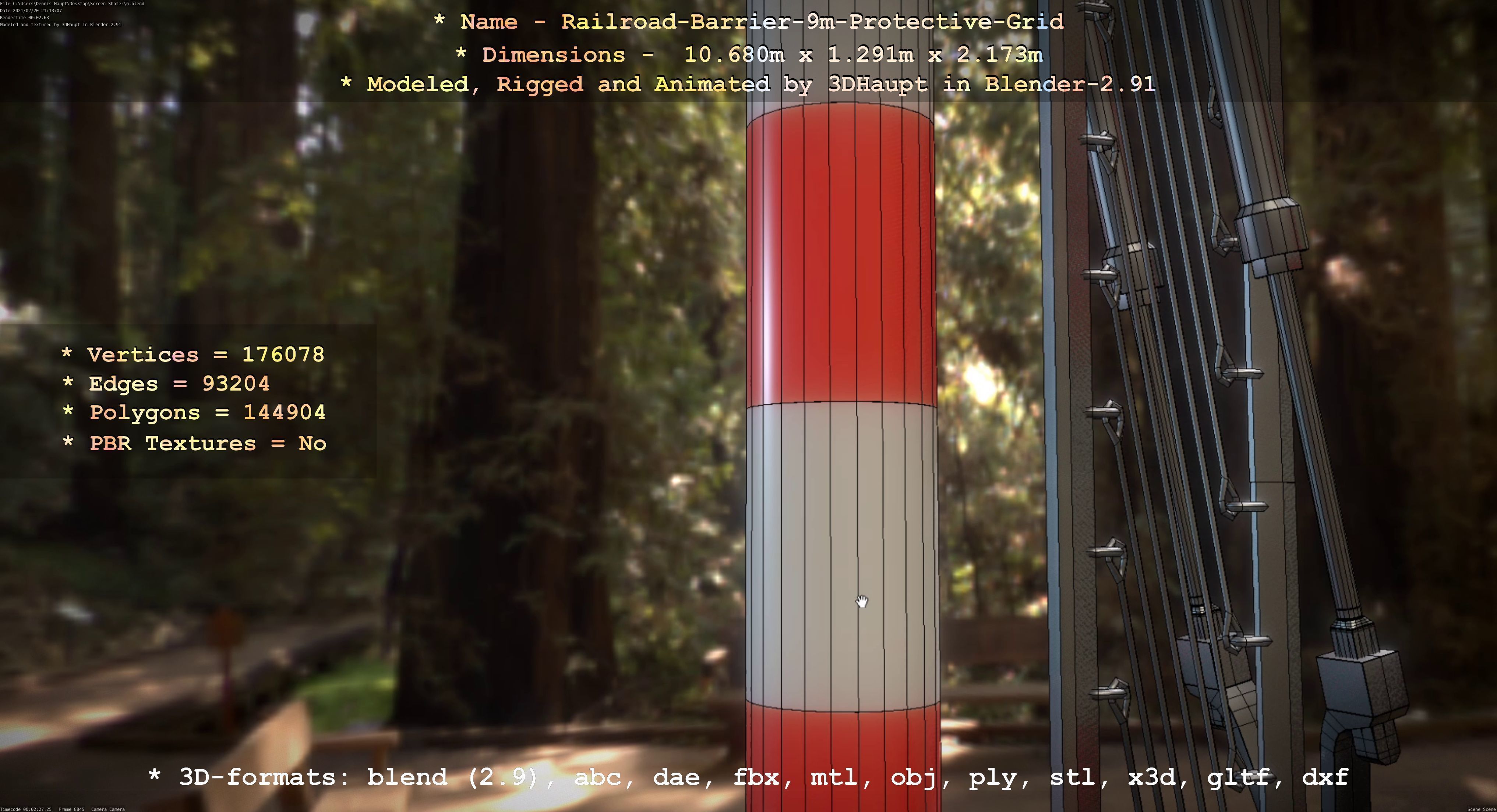 Railroad Barrier 9m High-Poly with Protective Grid 3D model_81