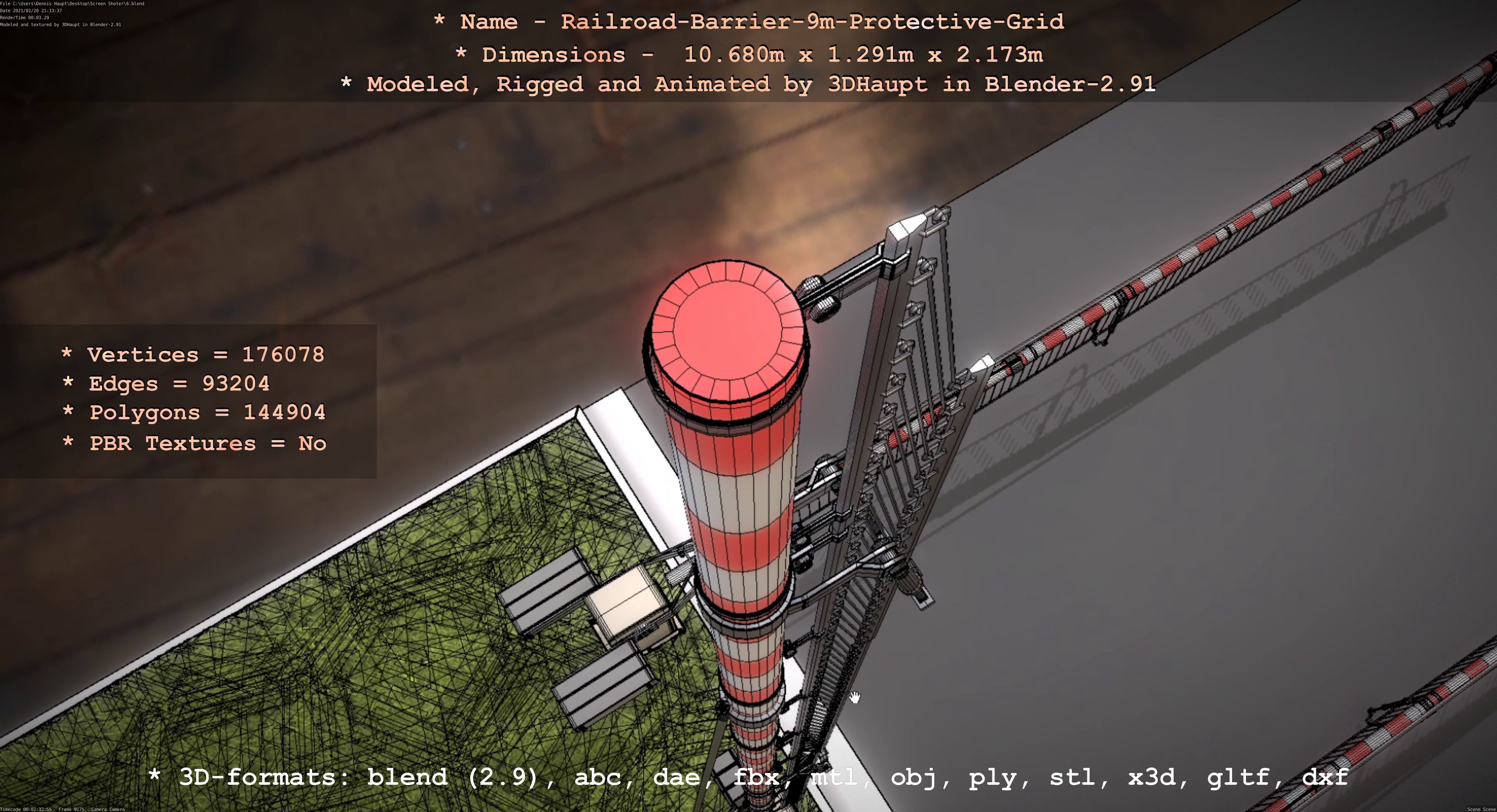 Railroad Barrier 9m High-Poly with Protective Grid 3D model_28